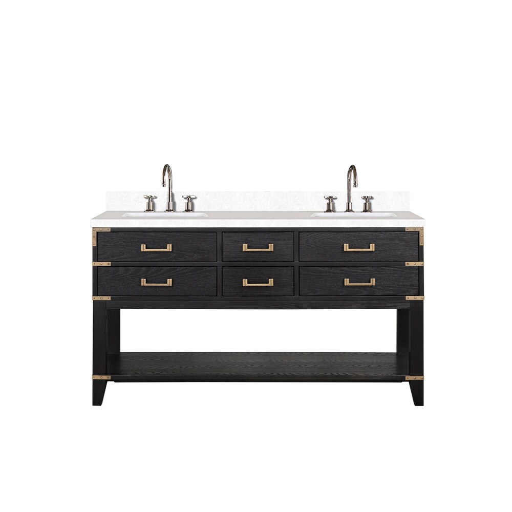Lexora LVGR60DJ301 Greenberg 60-in Black Oak Undermount Double Sink Bathroom Vanity with White Cultured Marble Top (Faucet Included)