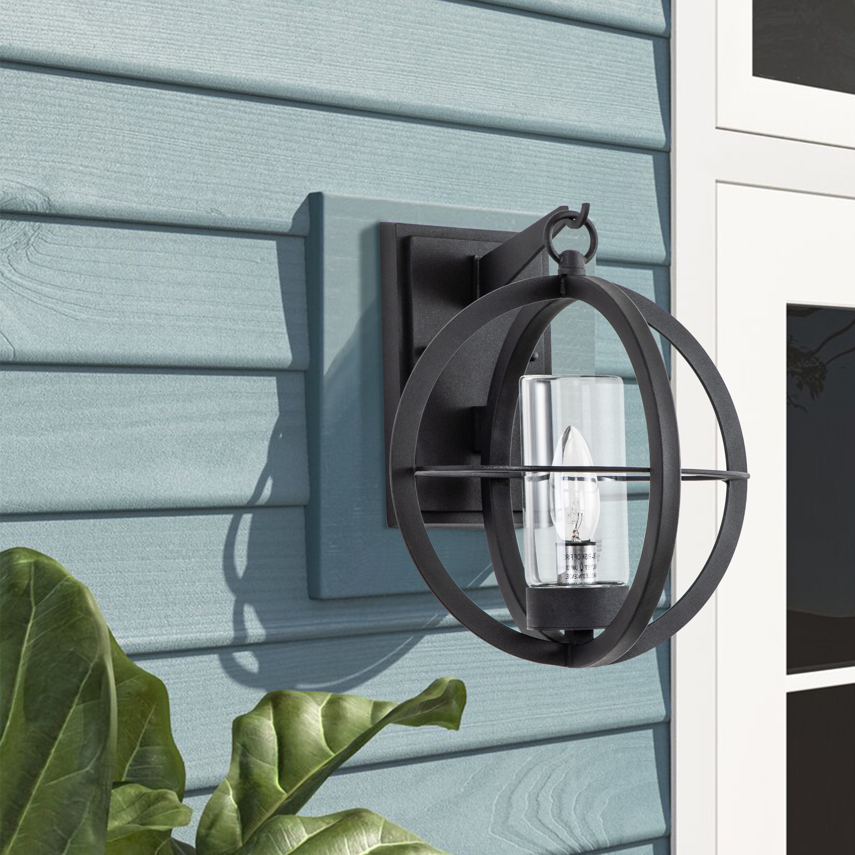Matte Black Metal Globe Outdoor Wall Sconce with Clear Glass
