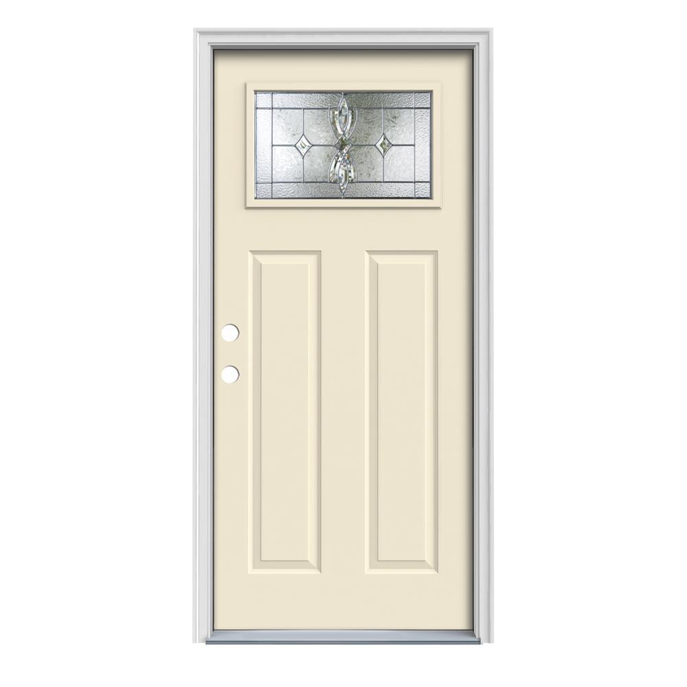 JELD-WEN LOWOLJW167701017 Laurel 32-in x 80-in x 4-9/16-in Steel Craftsman Right-Hand Inswing Bisque Painted Prehung Front Door with Brickmould Insulating Core