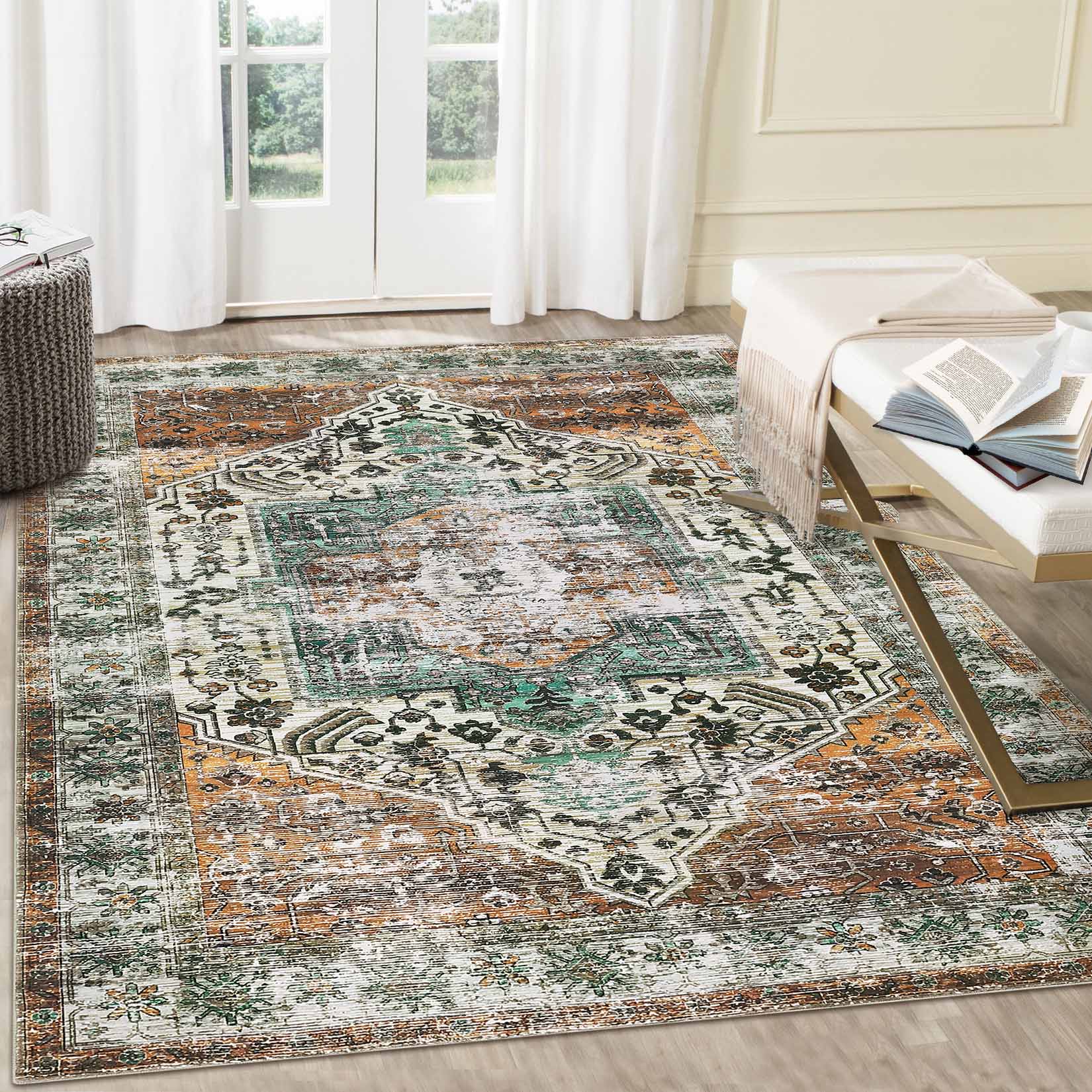 Garvee YXY-LO-PHO-16IITKUR 4 x 6 (ft) Loomed Brown/Multi Rectangular Indoor Floral/Botanical Vintage Machine washable Area rug