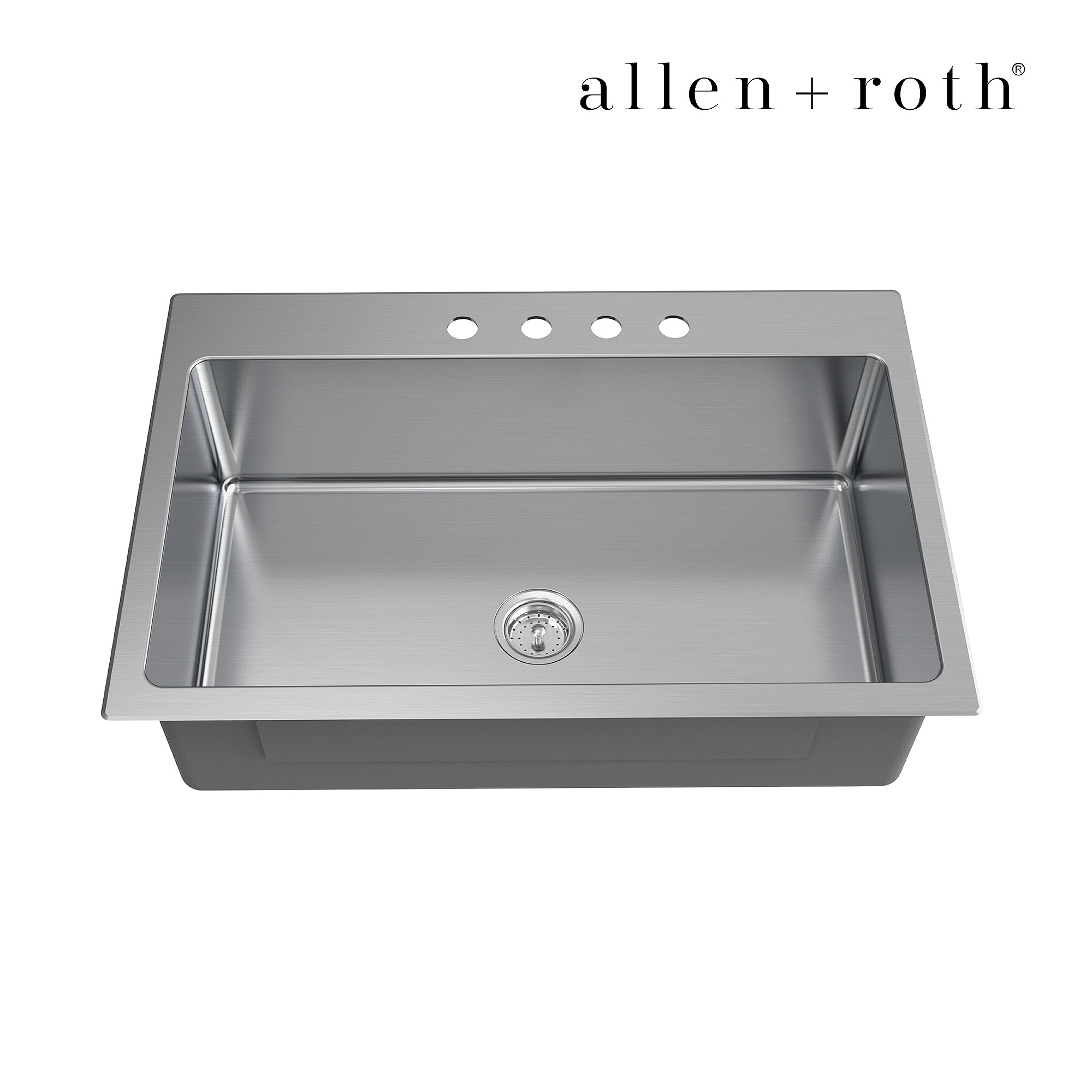 allen + roth Theo Dual-mount 33-in x 22-in Stainless Steel Single Bowl 4-Hole Kitchen Sink