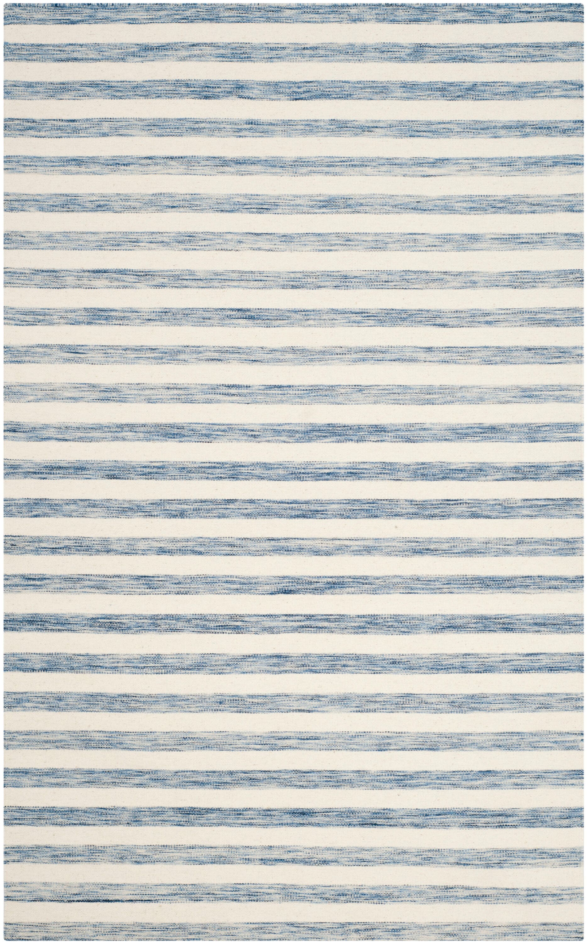 Safavieh DHU575B-5 Dhurries Piaze 5 x 8 (ft) Wool Blue/Ivory Rectangular Indoor Stripe Farmhouse/Cottage Area rug