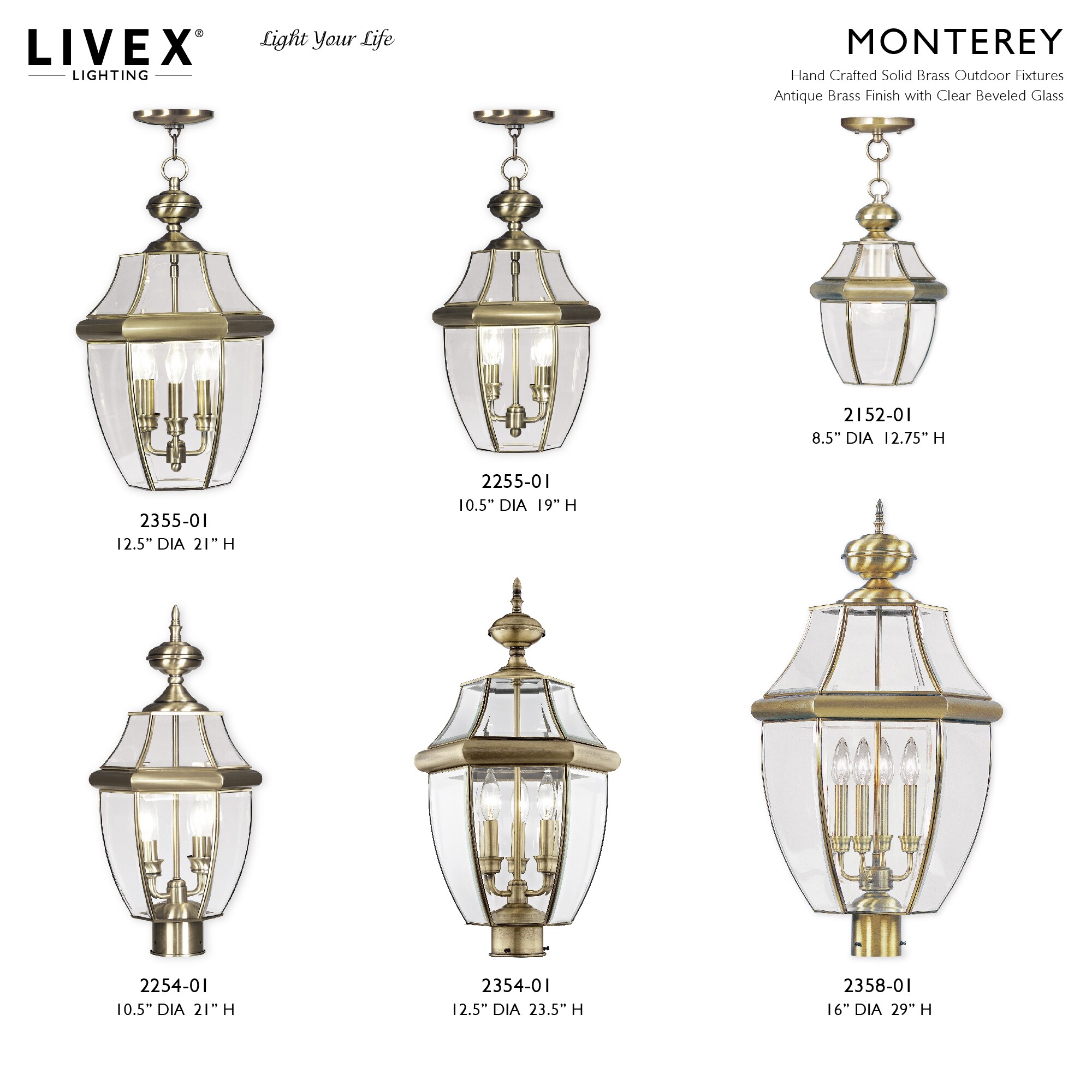 Monterey Antique Brass 3-Light Outdoor Pendant with Clear Beveled Glass