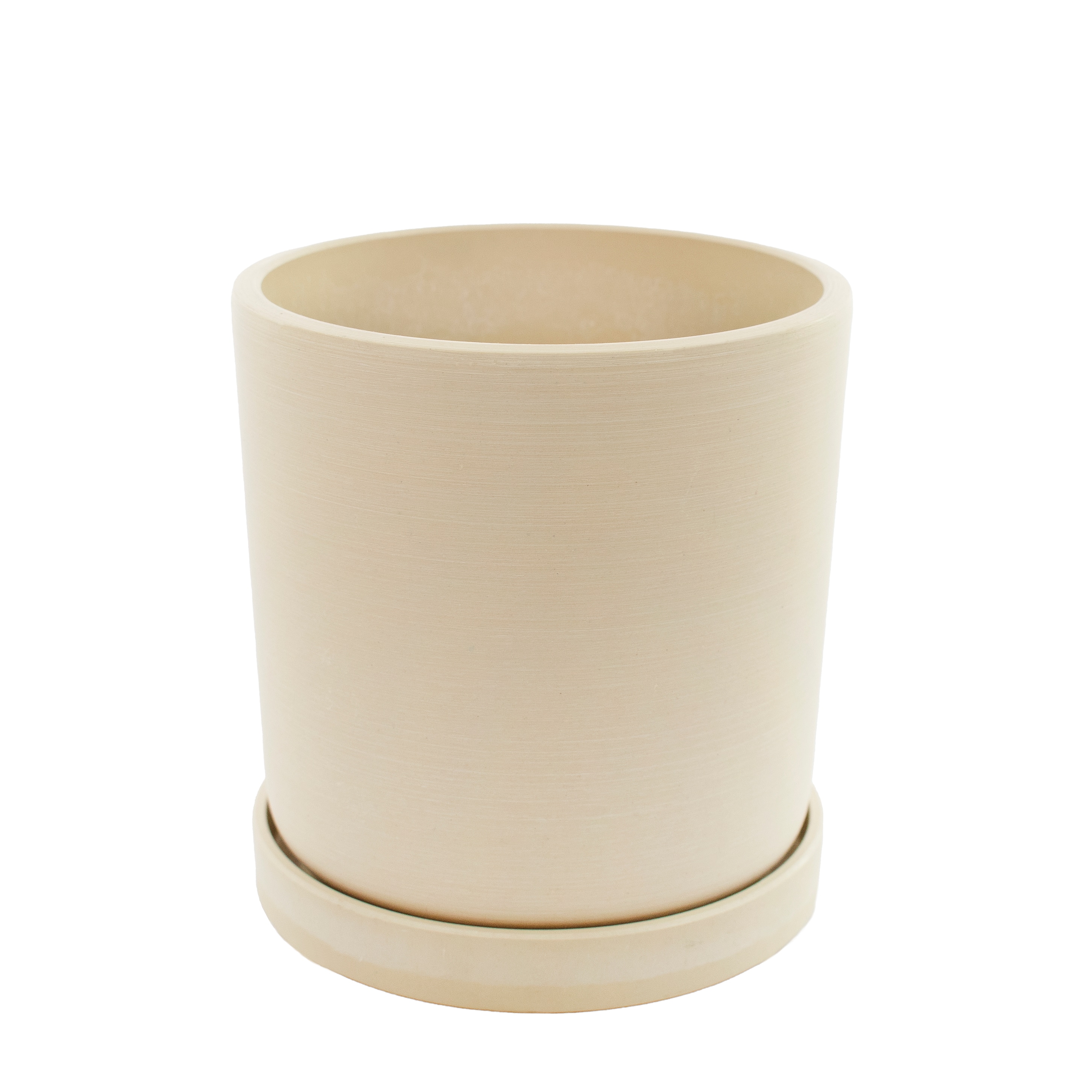 Small Off-white Ceramic Round Indoor Planter with Saucer