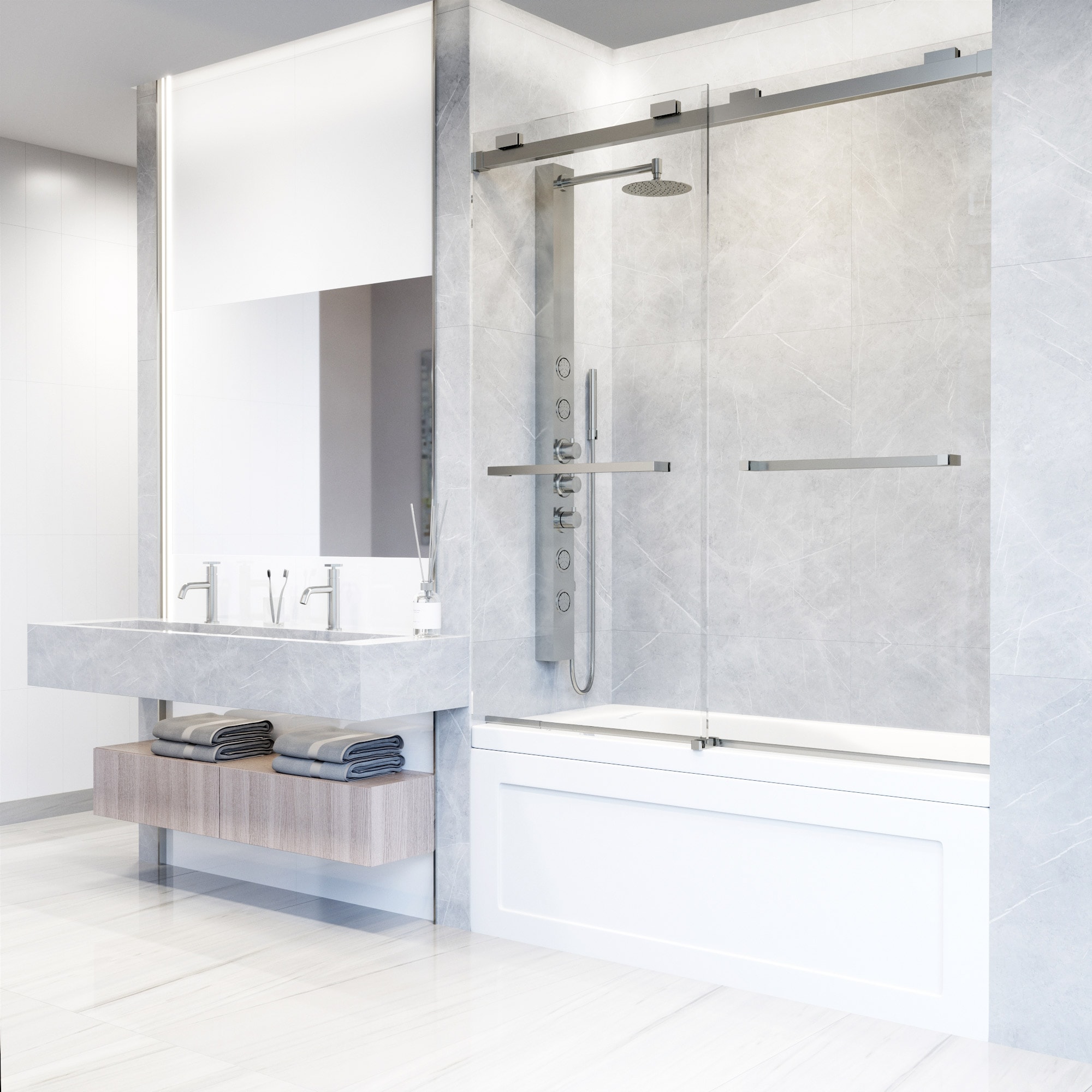 Houston 66" High x 60" Wide Frameless Sliding Tub Door in Stainless Steel