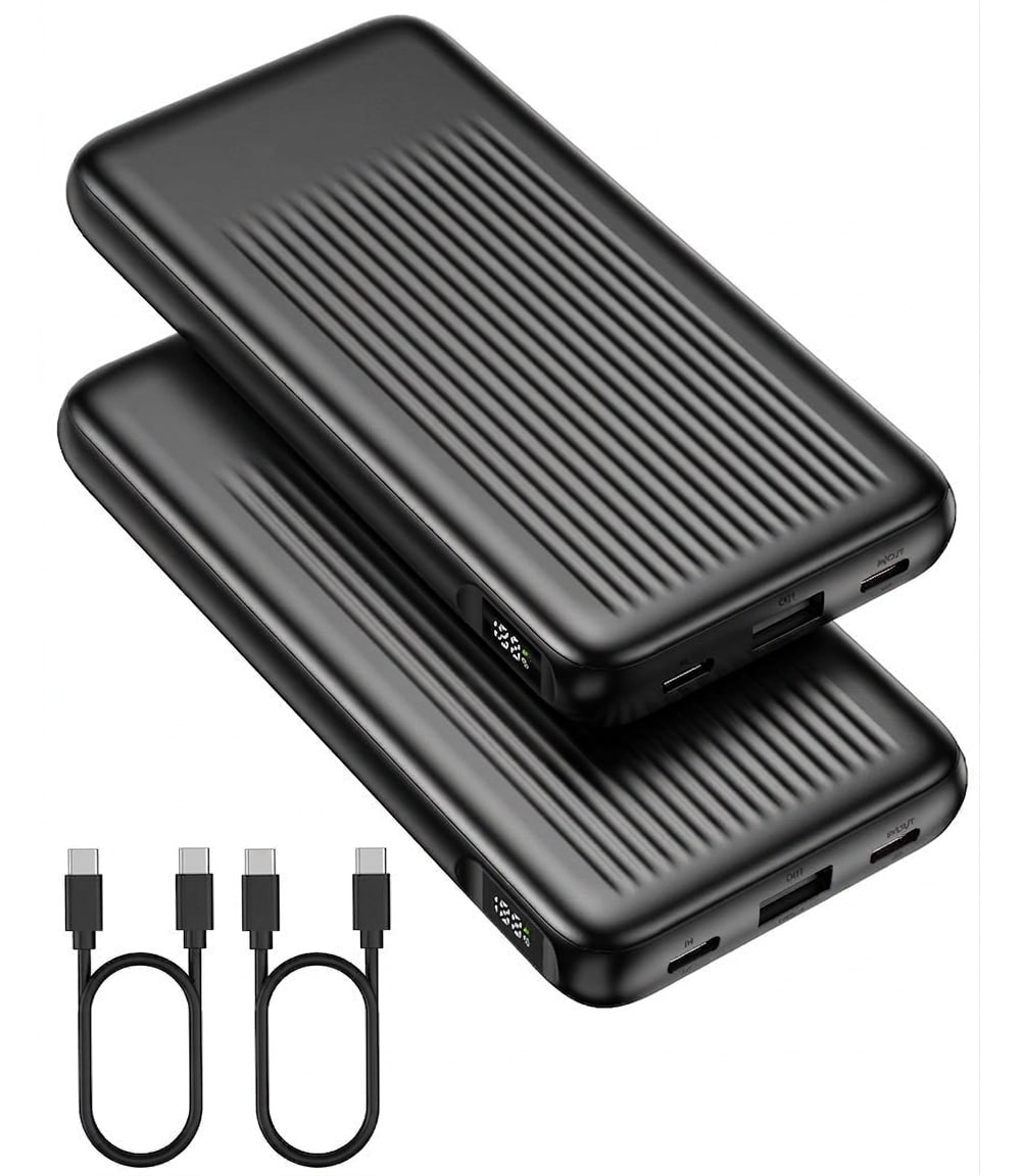 Misopily  2 Pack 10000mAh 22.5W Slim Portable Charger USB C Power Bank with Triple Ports LED Display Fast Charging for iPhone Samsung Tablets Black