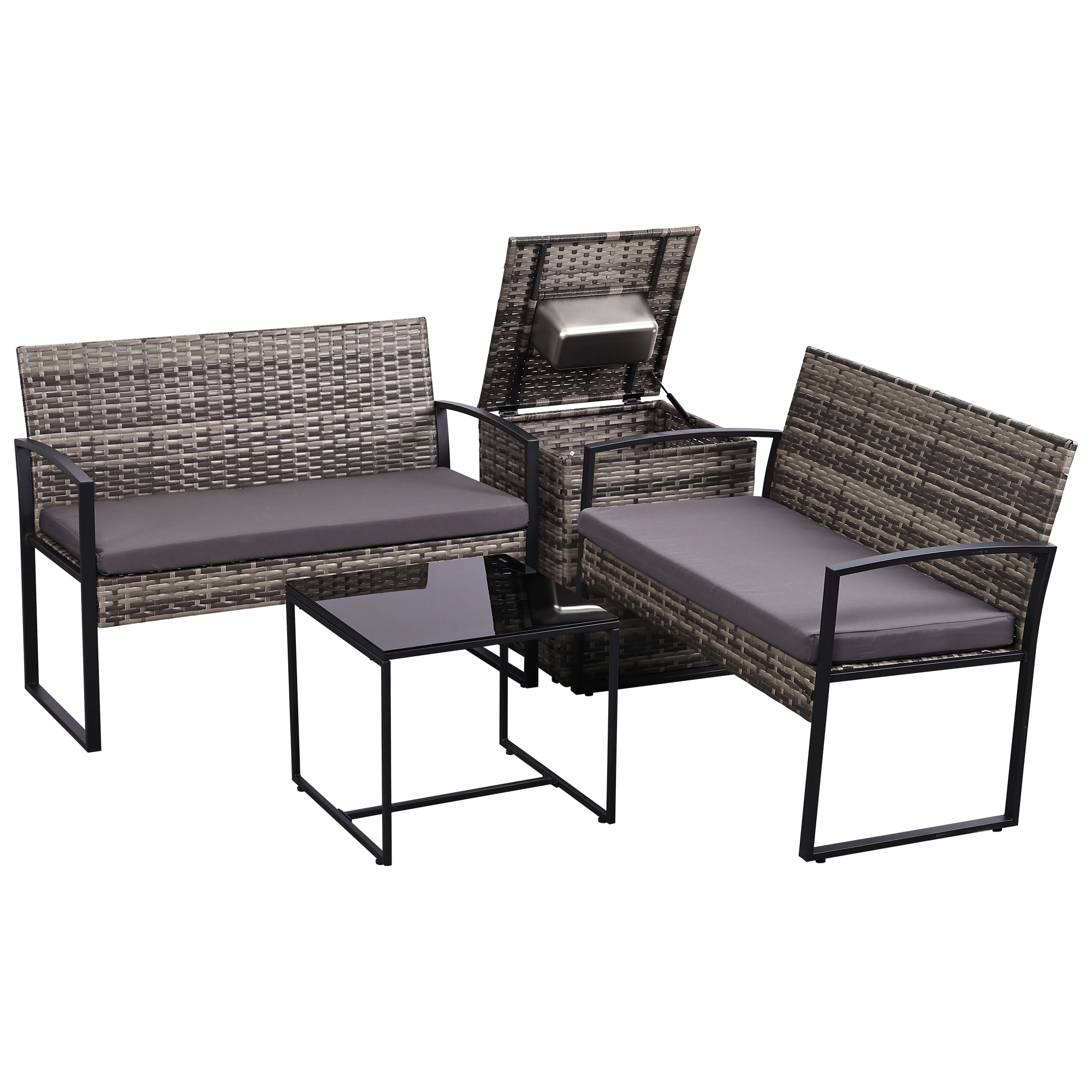 EarlGrove DJ-MZBB2432 4 -Piece Wicker Patio Conversation Set with Gray Cushions