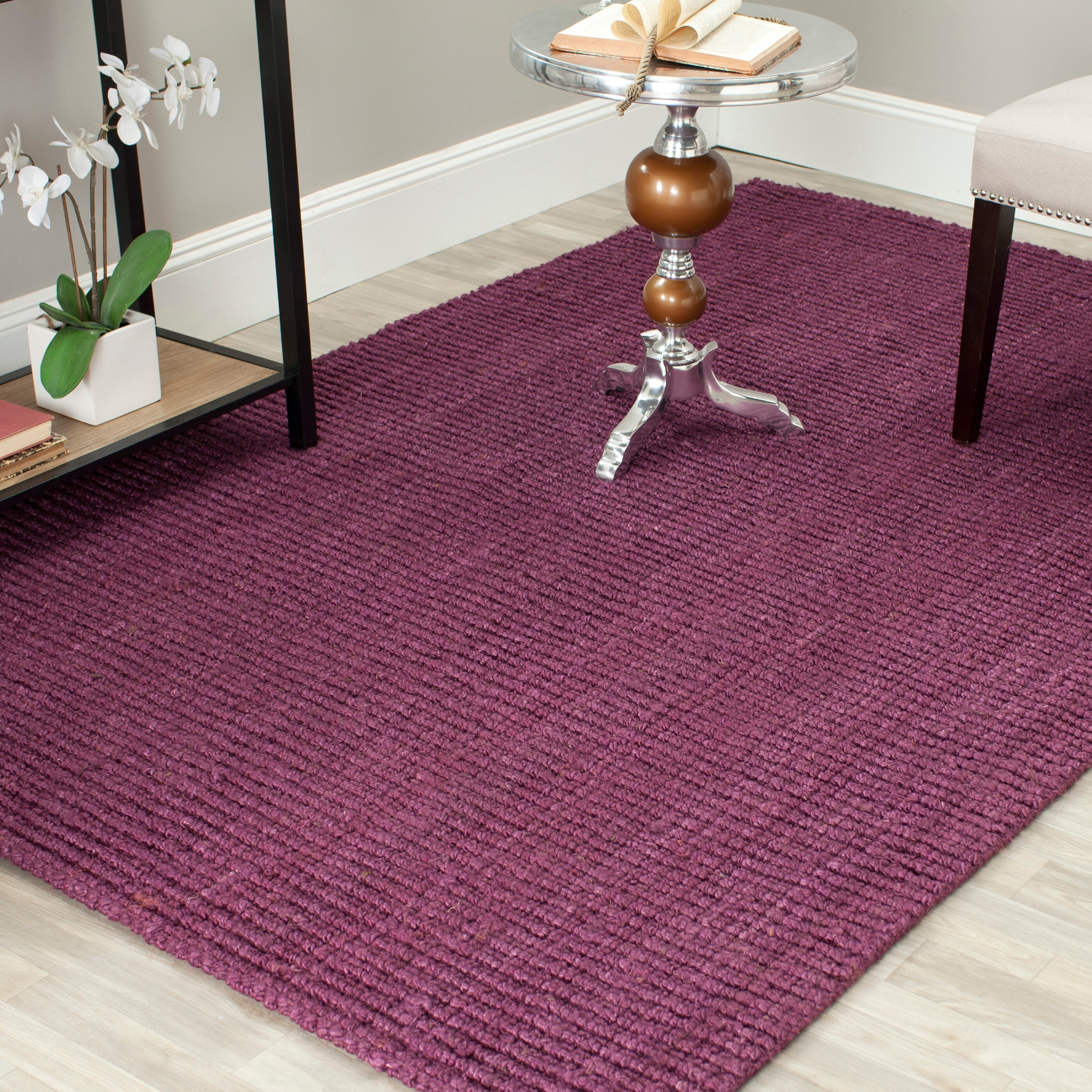 Safavieh NF447B-3 Natural Fiber Bellport 3 x 5 Jute Purple Indoor Solid Coastal Throw Rug