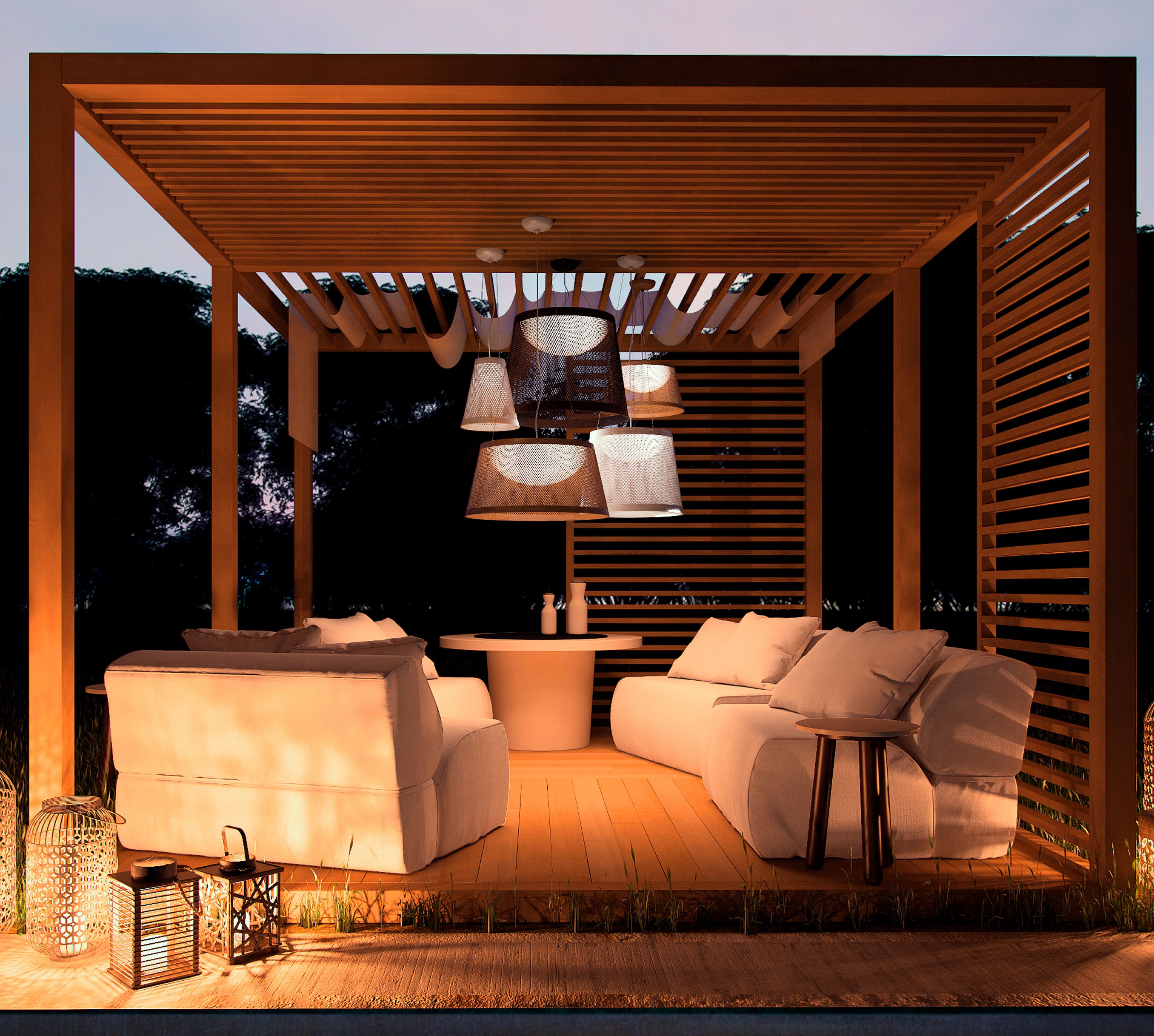 Natural Brown LED Drum Pendant Light for Indoor/Outdoor