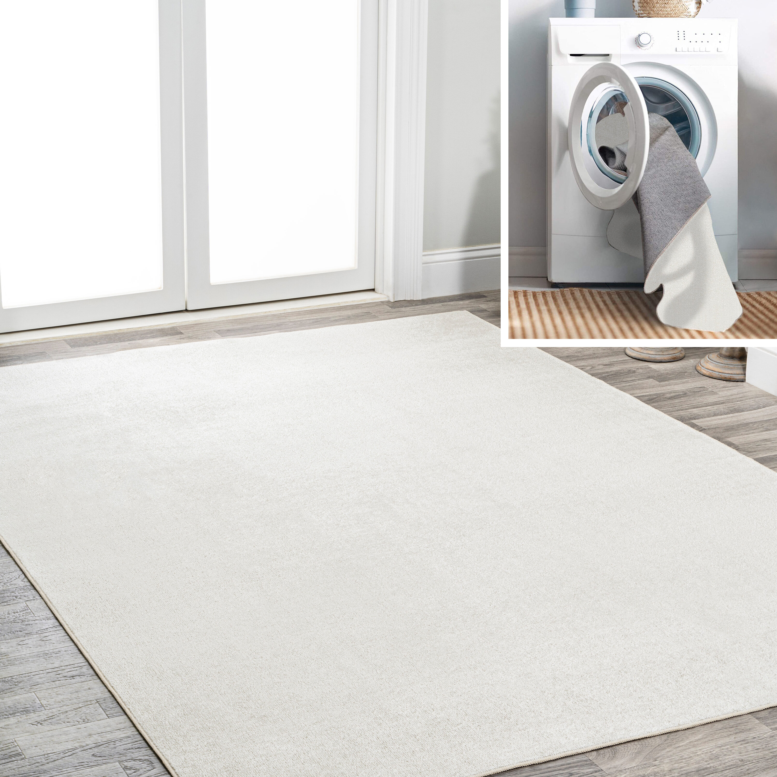 JONATHAN  Y WSH300E-3 WASHABLE Twyla Classic Solid Low-Pile 3 x 5 (ft) Loomed Polyester Cream Rectangular Indoor Solid Coastal Machine washable Area rug