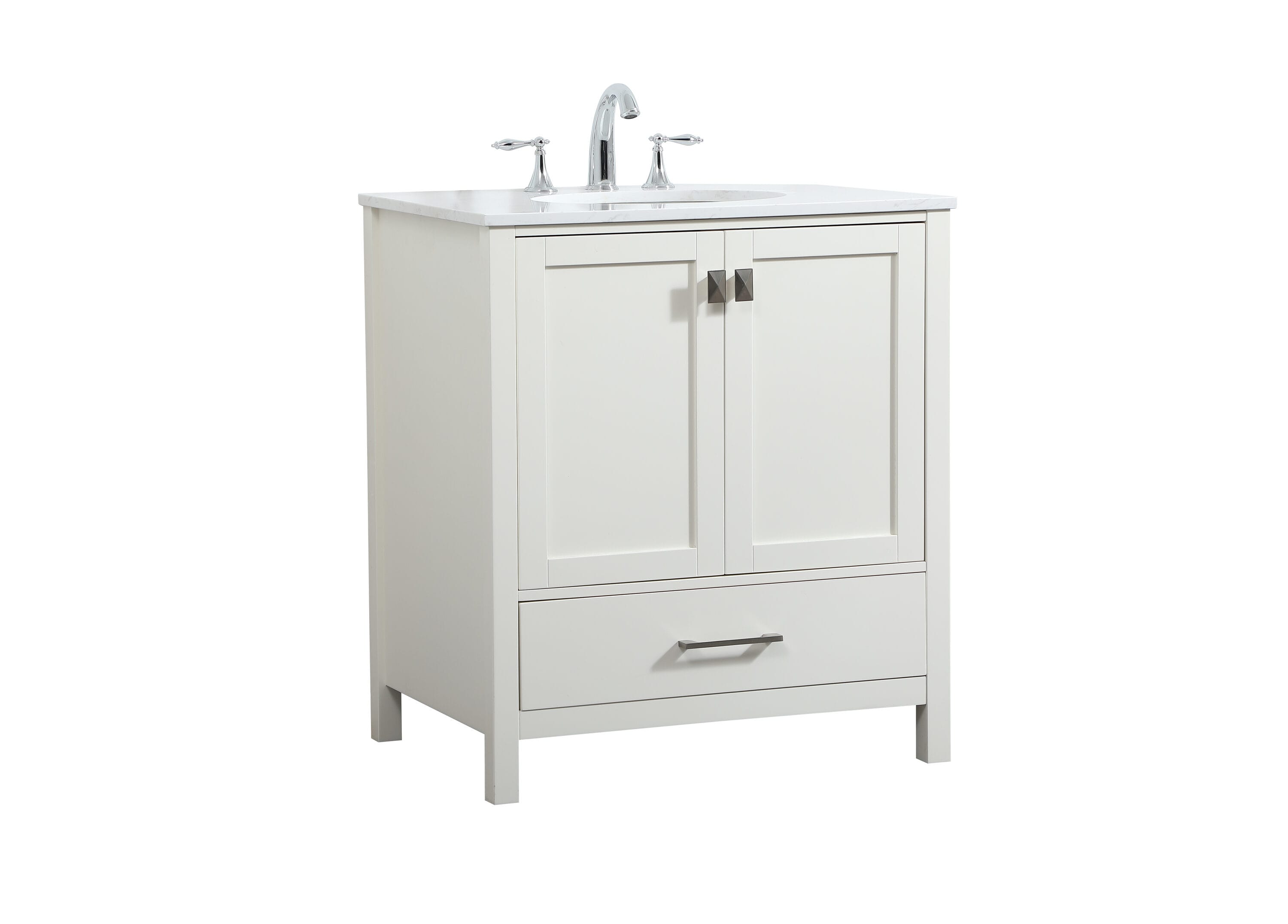 Irene 30" White MDF Single Bathroom Vanity with Quartz Top