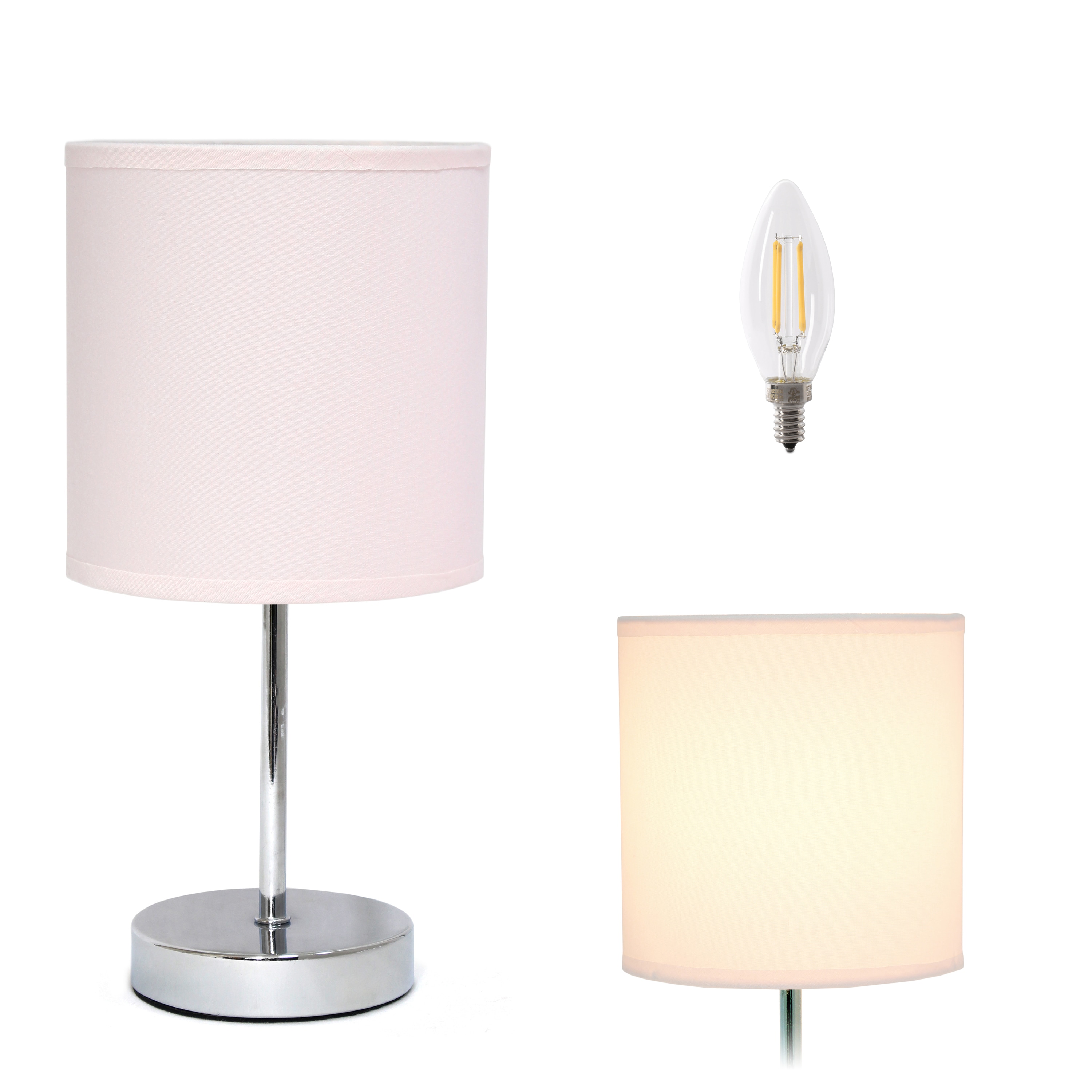 Simple Designs LT2007-BPK-LB 11.81-in Blush Pink LED Rotary socket Table Lamp with Fabric Shade