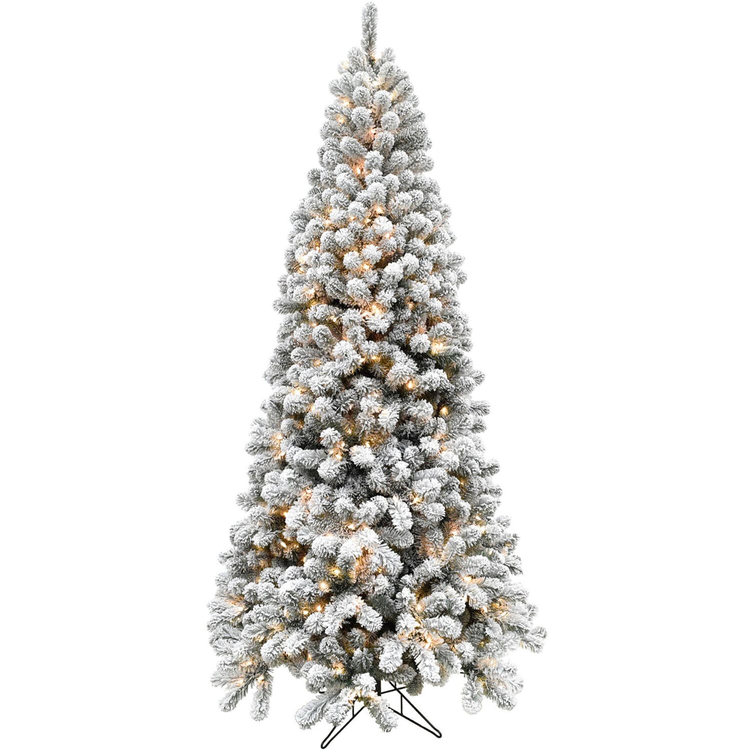Fraser Hill Farm FFAF090-3SN 9-Feet Alaskan pine Pre-lit Flocked White Artificial Christmas Tree with Clear Incandescent Lights