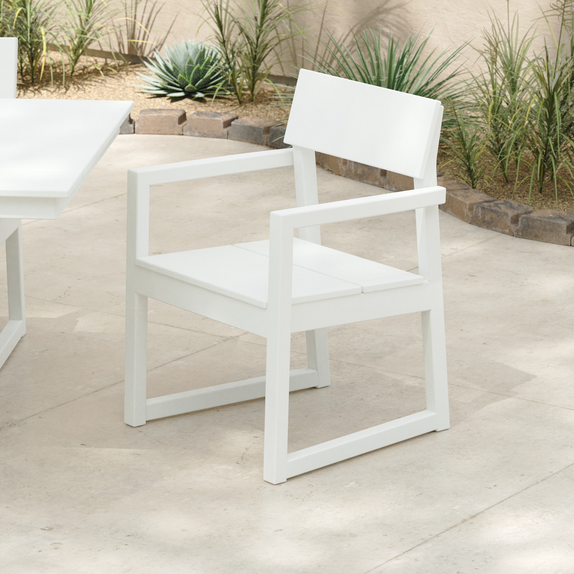POLYWOOD EMD200WH EDGE White HDPE Frame Stationary Dining Chair with Slat Seat