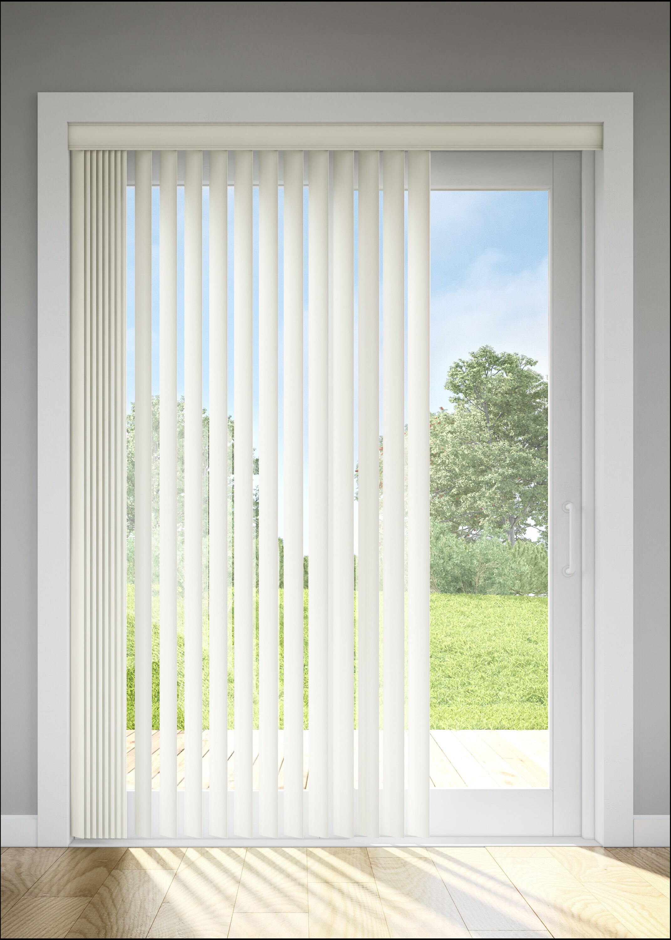 LEVOLOR Trim+Go 3.5-in Slat Width 46-in x 82-in Cordless Alabaster Vinyl Room darkening Vertical blinds
