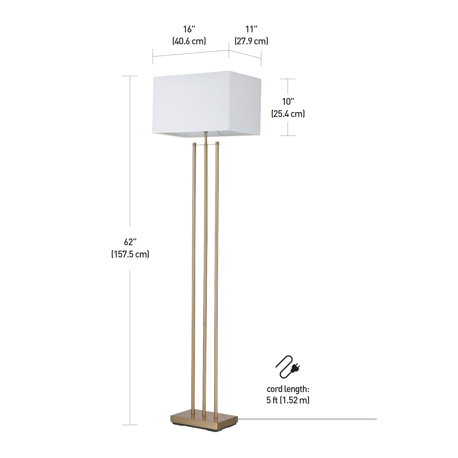 62" Matte Brass Floor Lamp with White Linen Shade