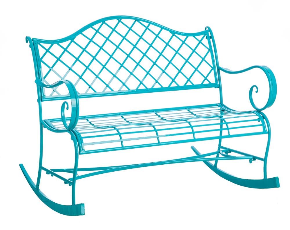 turquoise metal bench