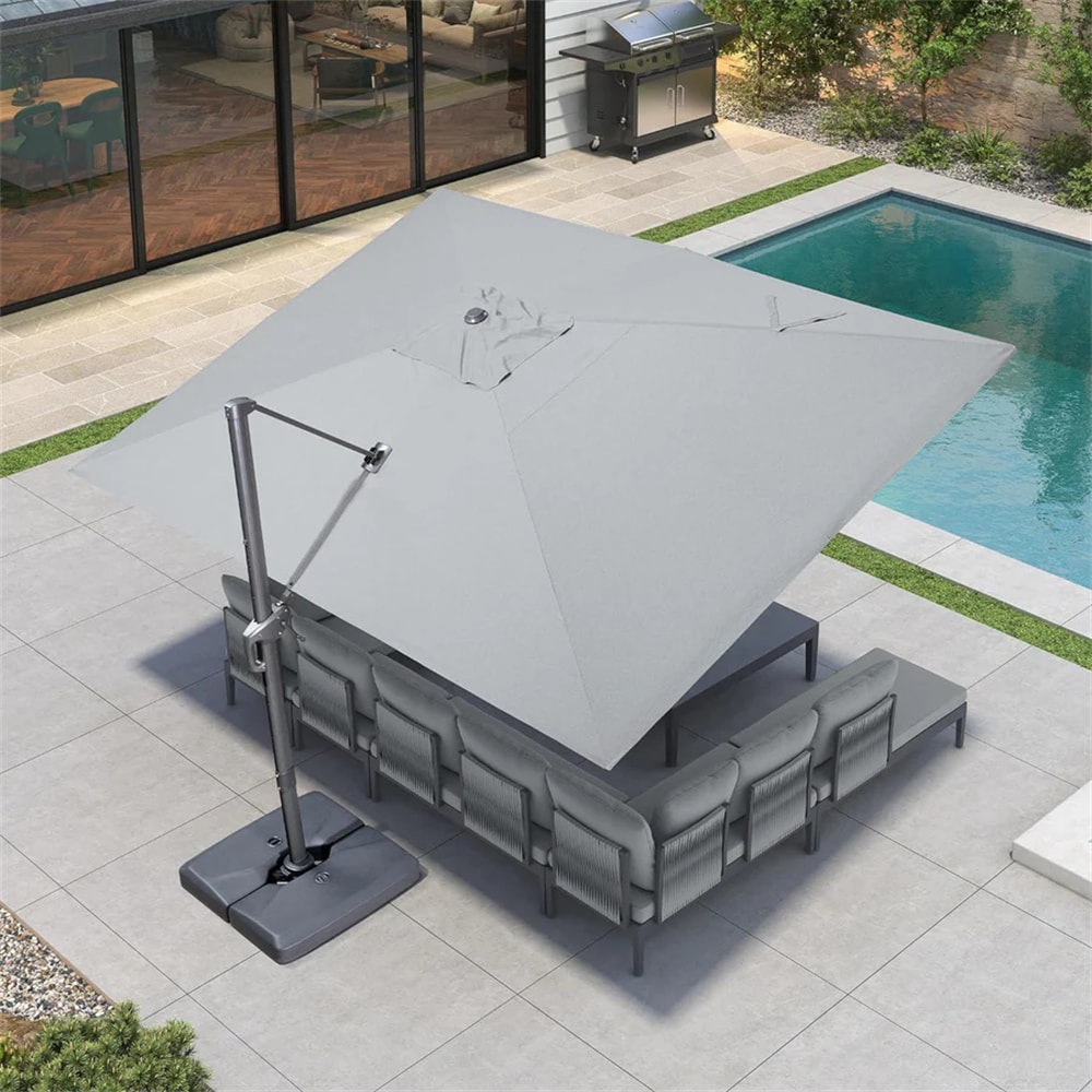 PURPLE LEAF LS05ALFRC1013-LG 13-ft Aluminum Light gray Crank Cantilever Patio Umbrella