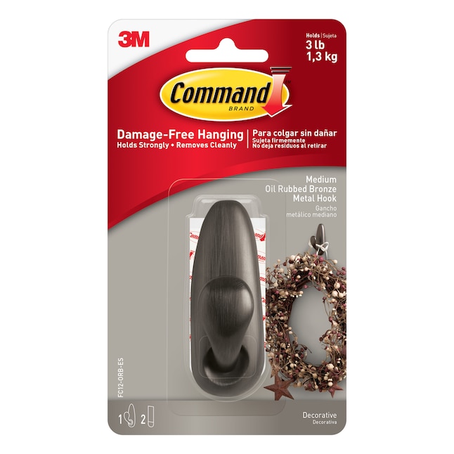 Command Medium Decorative Oil Rubbed Bronze Adhesive Storage/Utility Hook  (3-lb Capacity) in the Utility Hooks & Racks department at