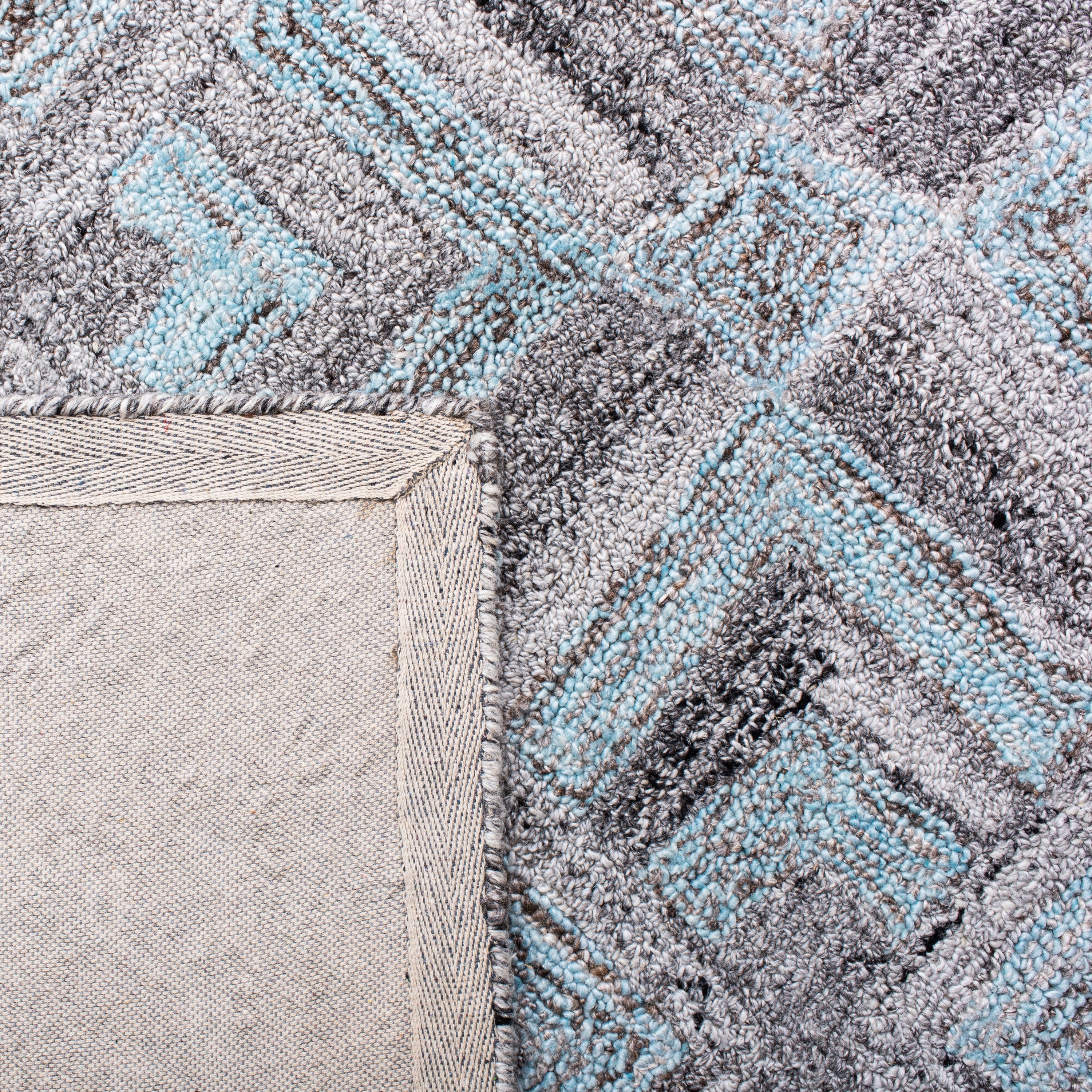 Gray and Turquoise Abstract Wool 8' x 10' Area Rug