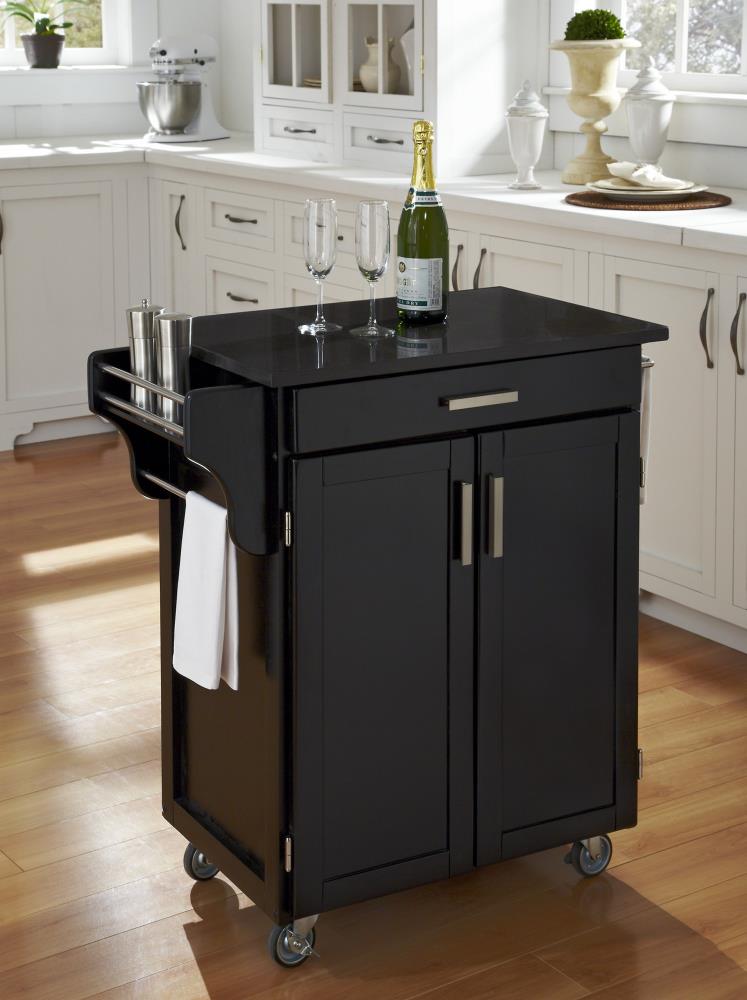 Home Styles Black Wood Base with Granite Top Kitchen Cart (32.5-in x 18 ...