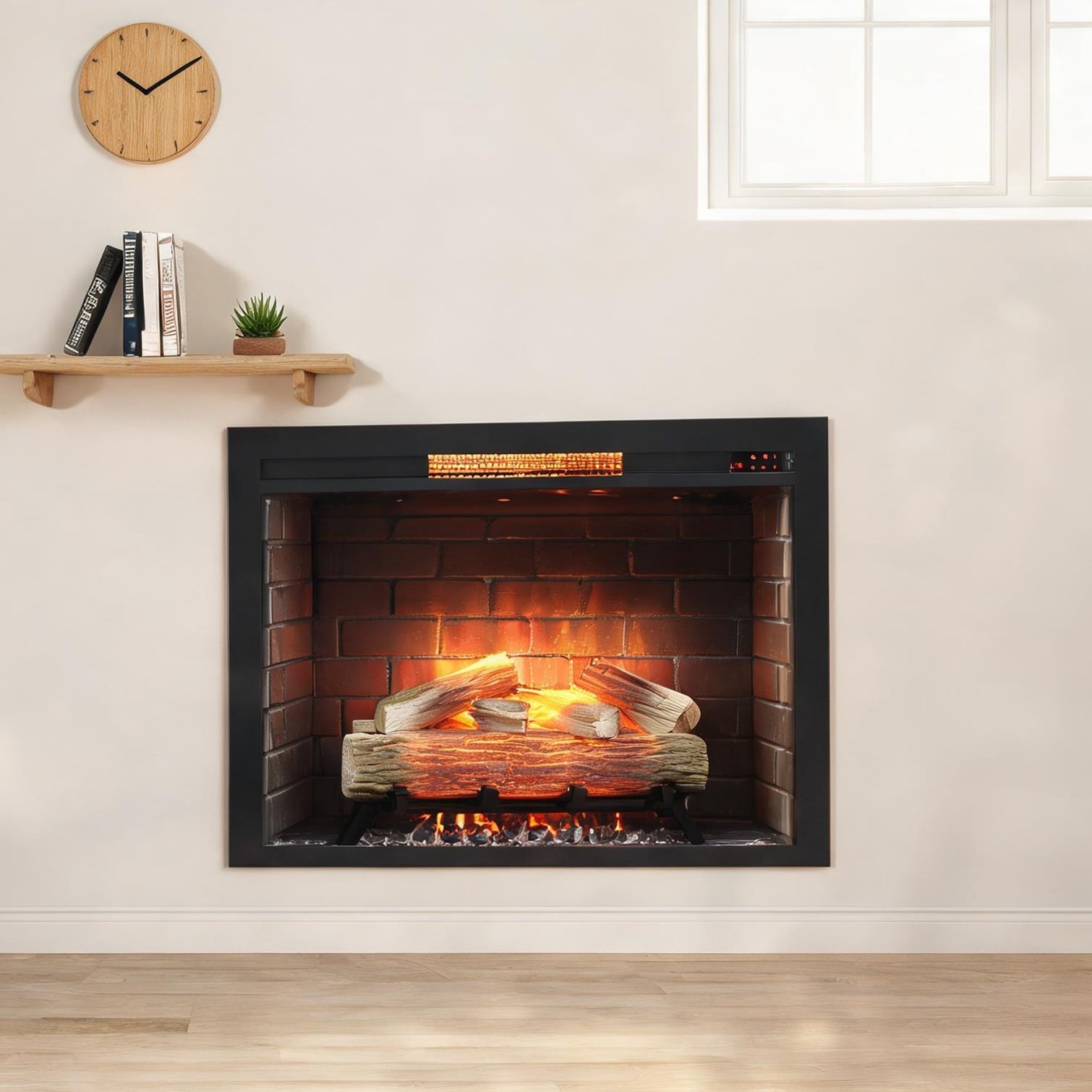 Naturefalls Indoor Fireplaces and Accessories with Antique Black Tempered Glass+Sheet Metal Remote Operation and LED Lighting