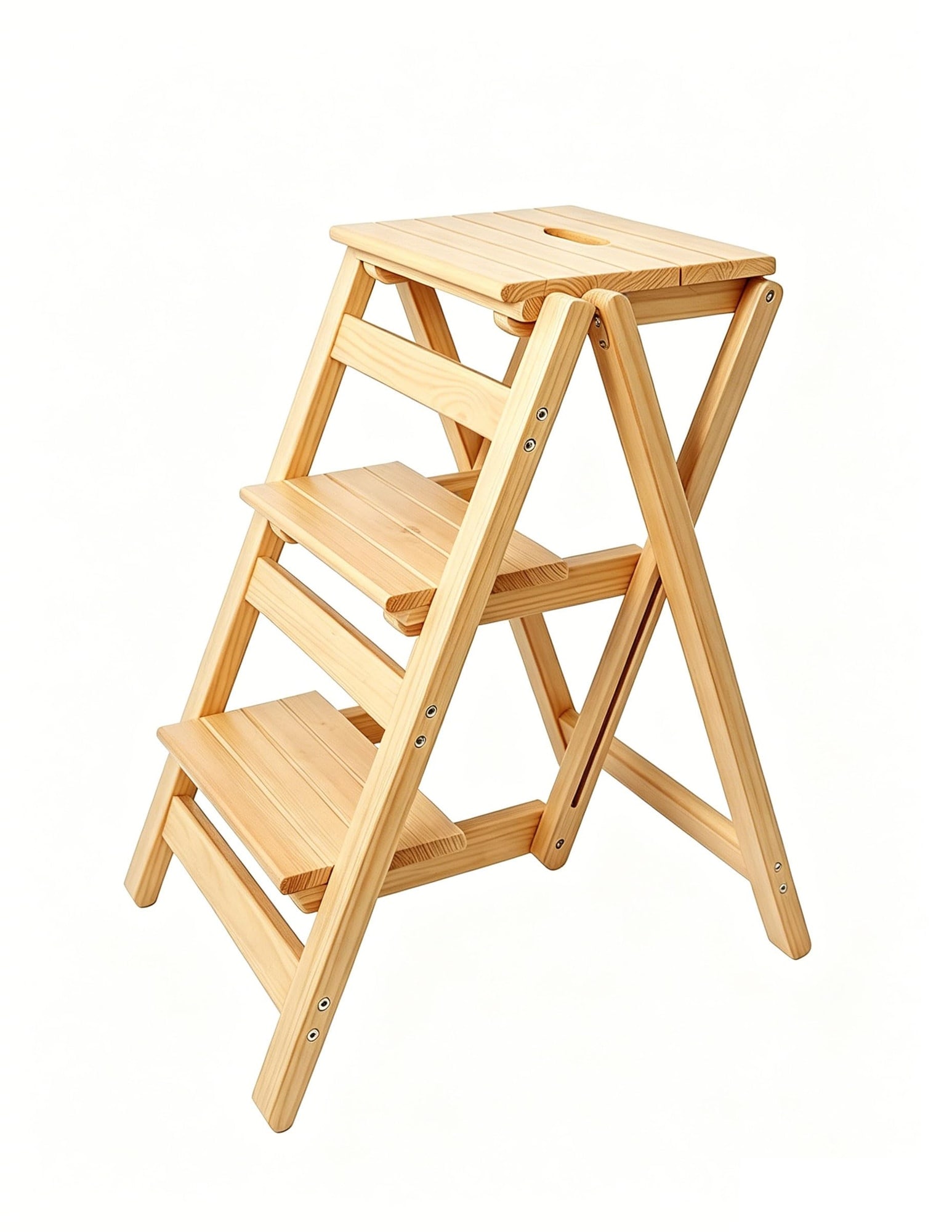 Lukvuzo 3-Step Wooden Folding Step Stool with Solid Pine Frame Non-Slip ...
