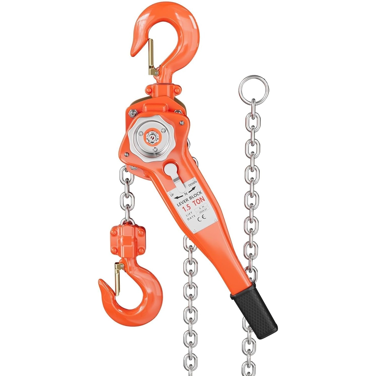 IdealHouse Manual Lever Chain Hoist 1-1.5 Ton 3300 lbs Capacity 20FT Come Along with G80 Galvanized Steel Chain Double Pawl Safety Brake 360 degree Swivel Hook for Garage Factory Dock Construction #BOX-DMACIW96-WJWPW