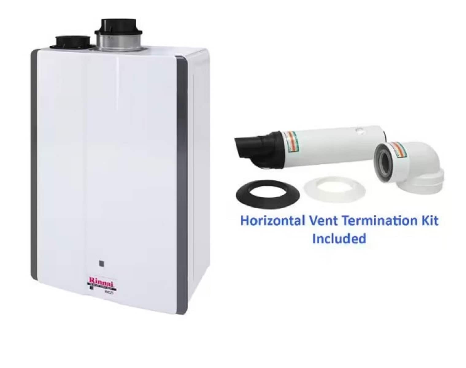 Rinnai RUCS75IN-229012NPP Super High Efficiency 7.5 GPM Residential Natural Gas Interior Tankless Water Heater With Termination Kit Bundle
