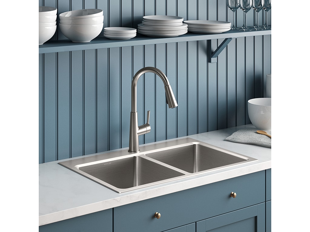 KOHLER Prologue Dual-mount 33-in x 22-in Stainless Steel Double Equal Bowl  1-Hole Kitchen Sink in the Kitchen Sinks department at