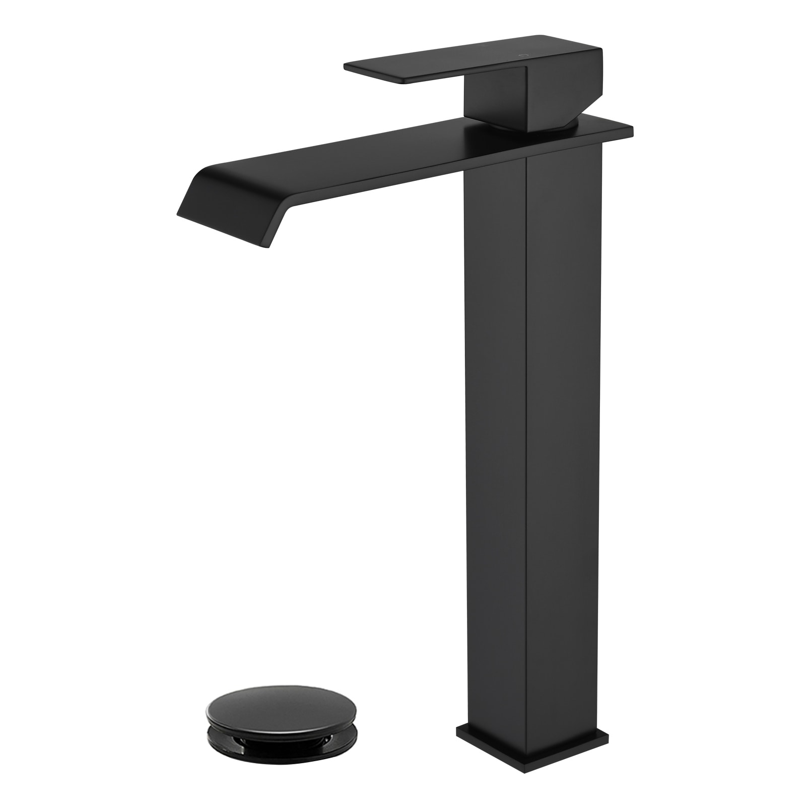 WELLFOR - Matte Black Single hole 1-handle Waterfall Bathroom Sink Faucet with Drain