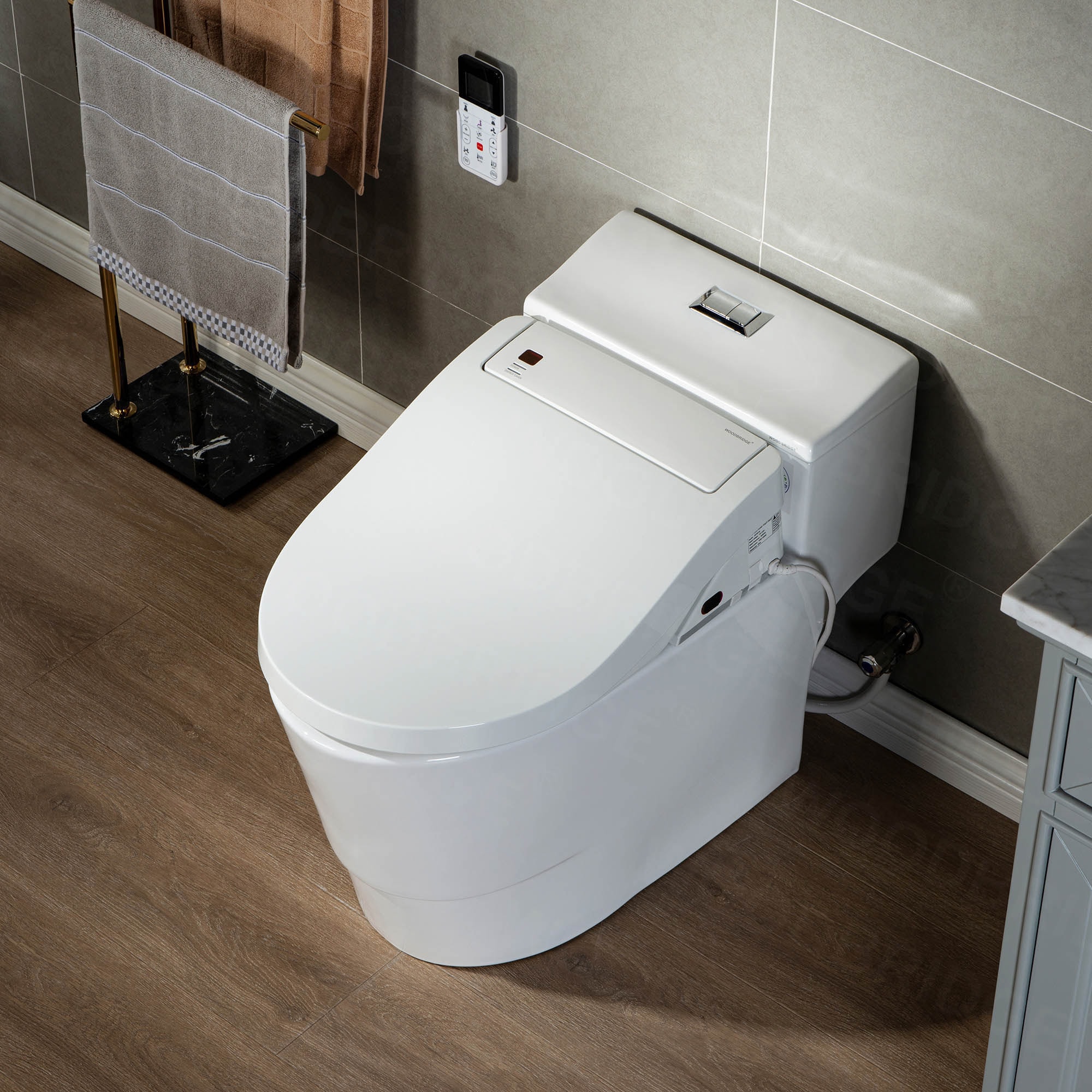 Woodbridge Revel White with Polished Chrome Button Dual Flush Elongated ...