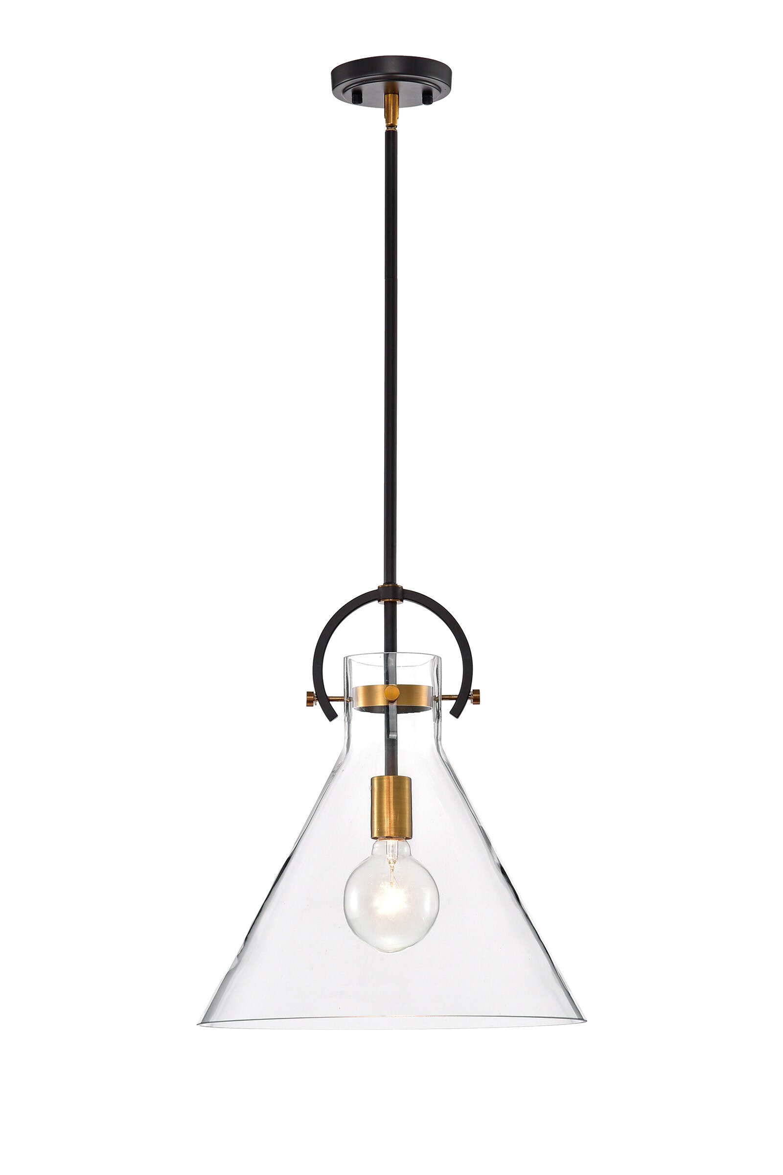 Adjustable Clear Glass Cone Pendant Light with Bronze and Gold Accents