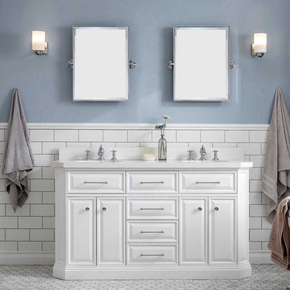 Water Creation PA60C-0113PW Palace 60-in Pure White Undermount Double sink Bathroom Vanity with Quartz Quartz Top (Faucet Included)