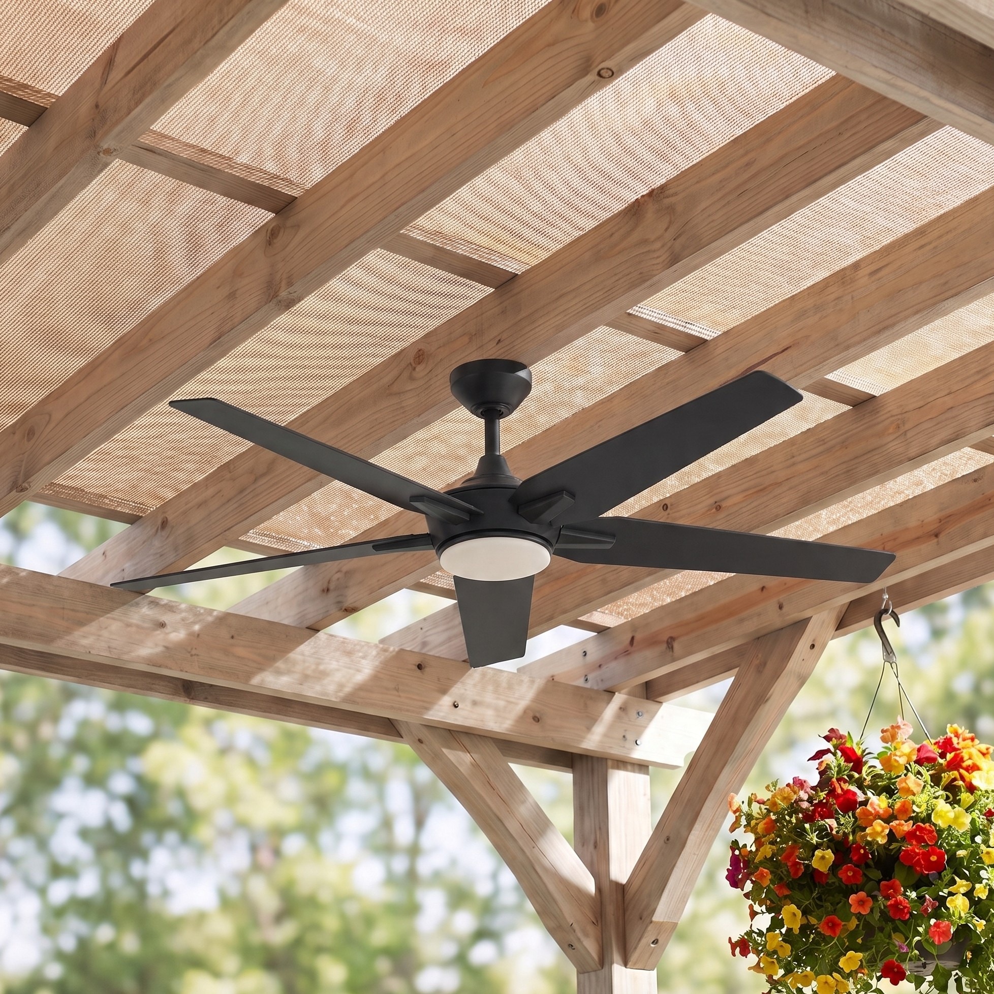 Harbor Breeze - Coastal Ridge II 60-in Matte Black Uncovered Outdoor Ceiling Fan With Light and R...