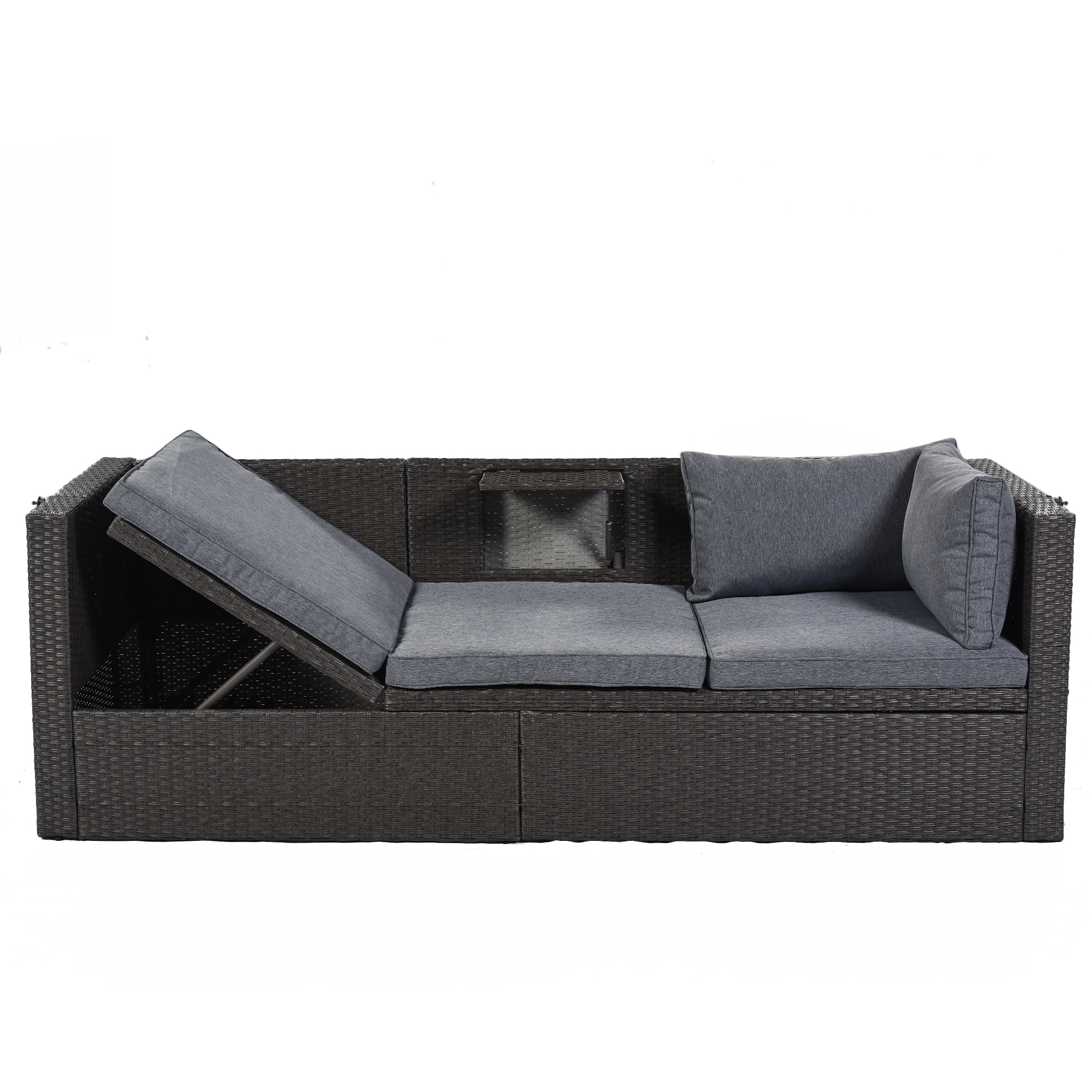 Flynama YC-V-WY00-0263AAE Grey 4-Piece Wicker Outdoor Patio Furniture Sectional Seating with Washable Cushions and Retractable Canopy