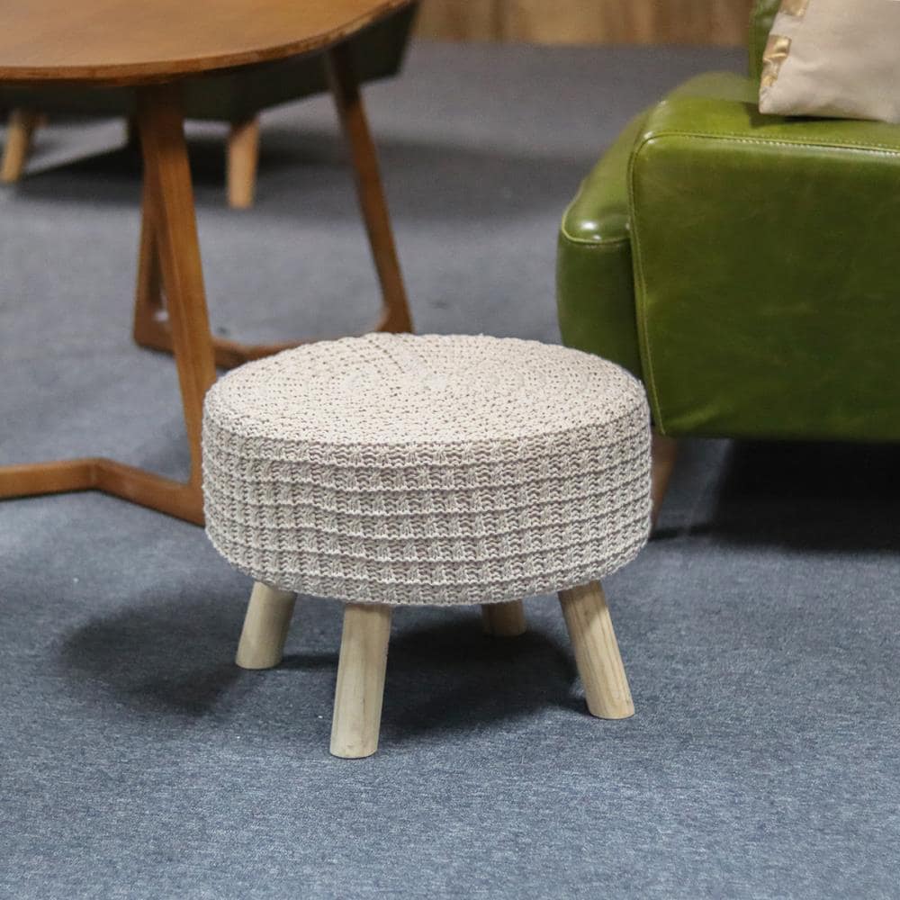 Corrigan Studio® Round Ottoman Foot Rest Stool, Small Fabric Footstool With  Non-Skid Wood Legs, Beige & Reviews
