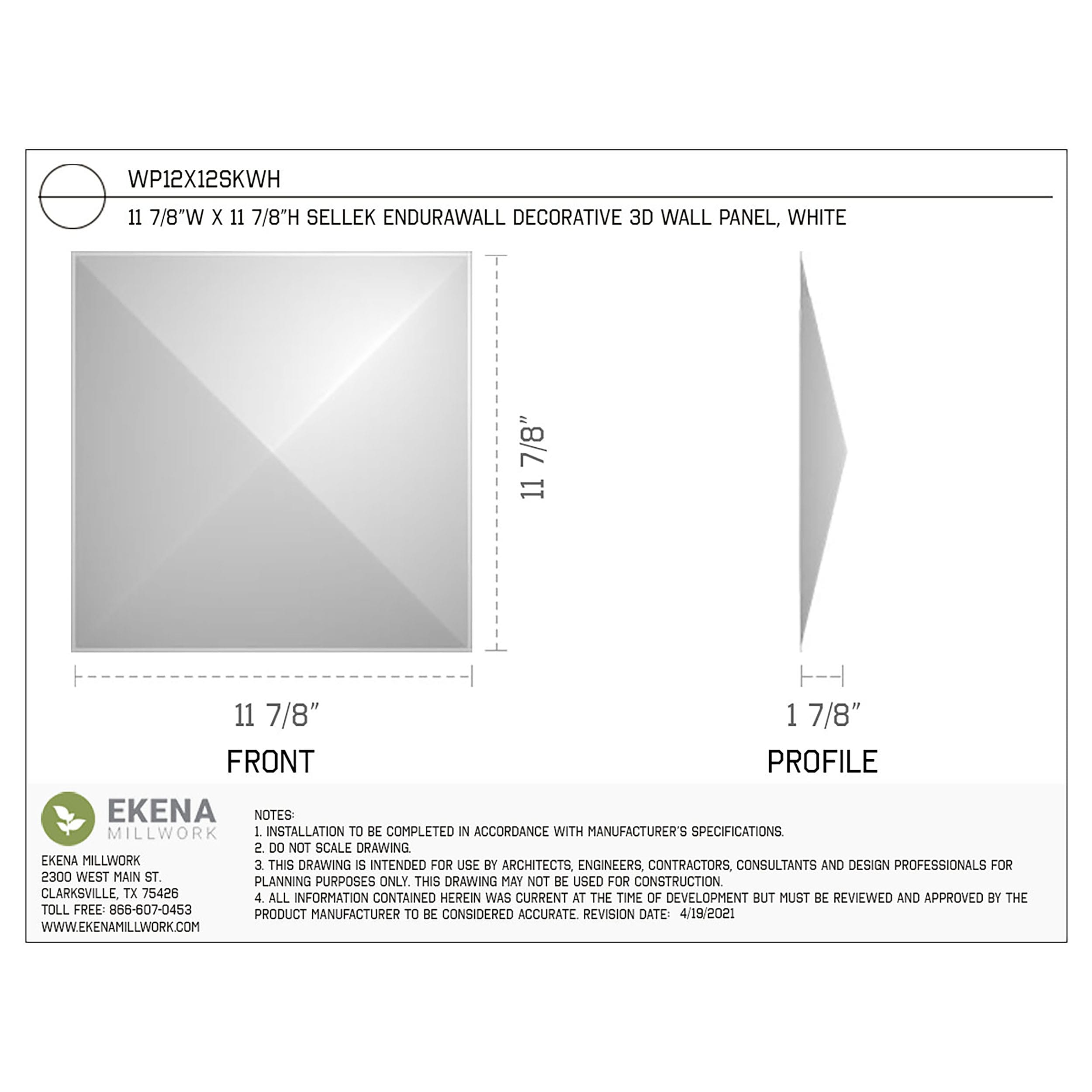 Ekena Millwork WP12X12SKWH-CASE-12 Wall-Panels - View #2