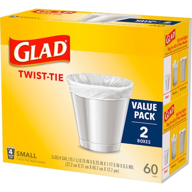 Glad Small Trash Bags 4 Gallon Twist Tie Value Pack - White - 60ct
