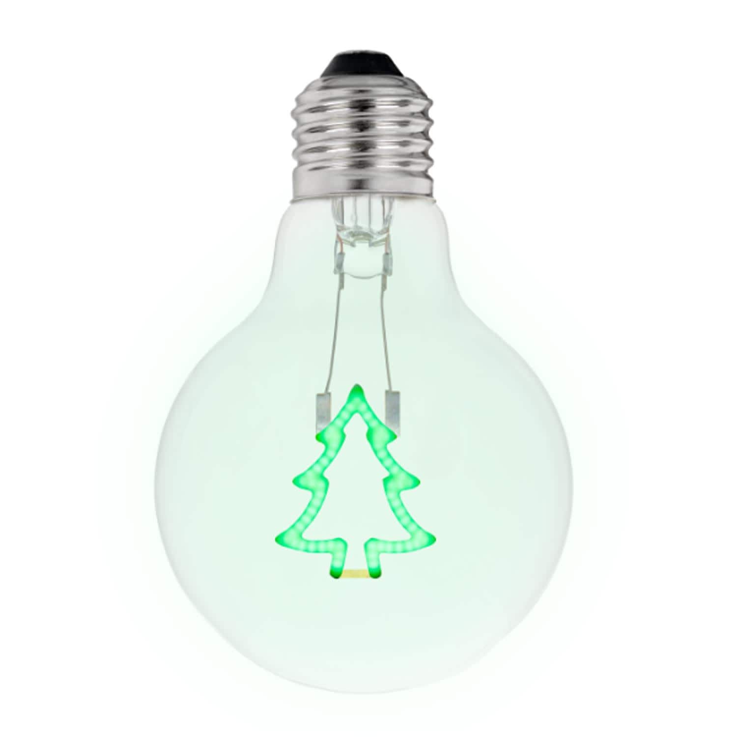 Novelty Lights FL-LED-G80-TREE Festive Living 1 Pack LED Christmas Tree Decorative Filament Light Bulb G80 Globe Medium E26 Base 1W Green Clear Glass Indoor/Outdoor Holiday String Light Replacement