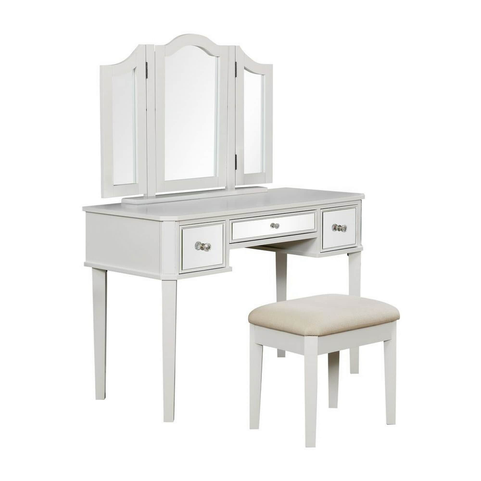 Benzara BM122843 17-in H White Square Makeup Vanity Stool