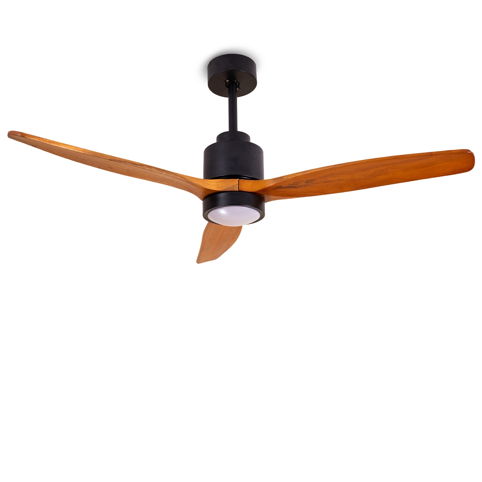 Flynama DJ39937 Ceiling Fan with Light 52-in Integrated LED Downrod or Flush Mount Black with Wood Blades Ceiling Fan With Light - Remote Included ( 3 -Blade )