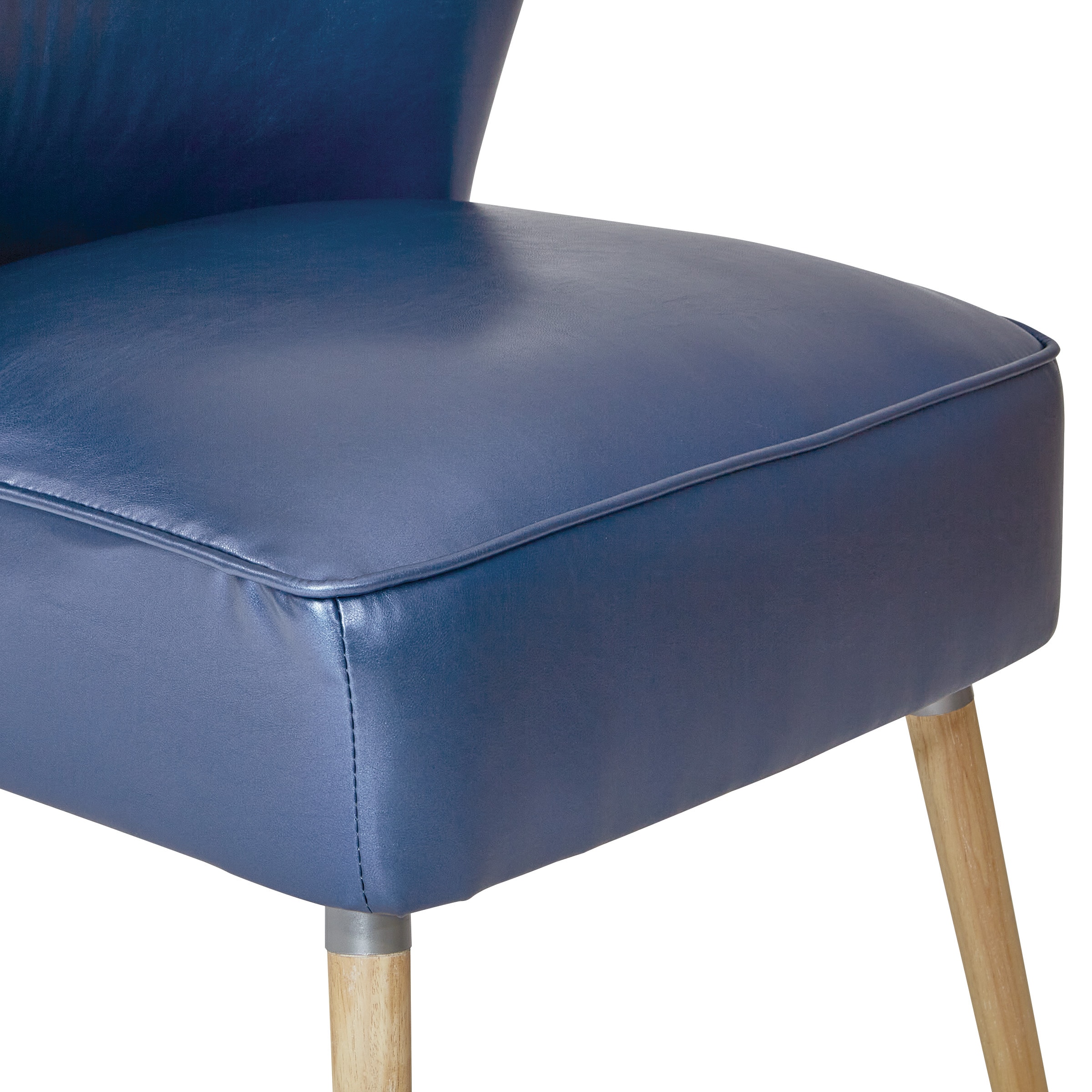 Sizzle Azure Mid-Century Modern Accent Chair in Faux Leather and Wood