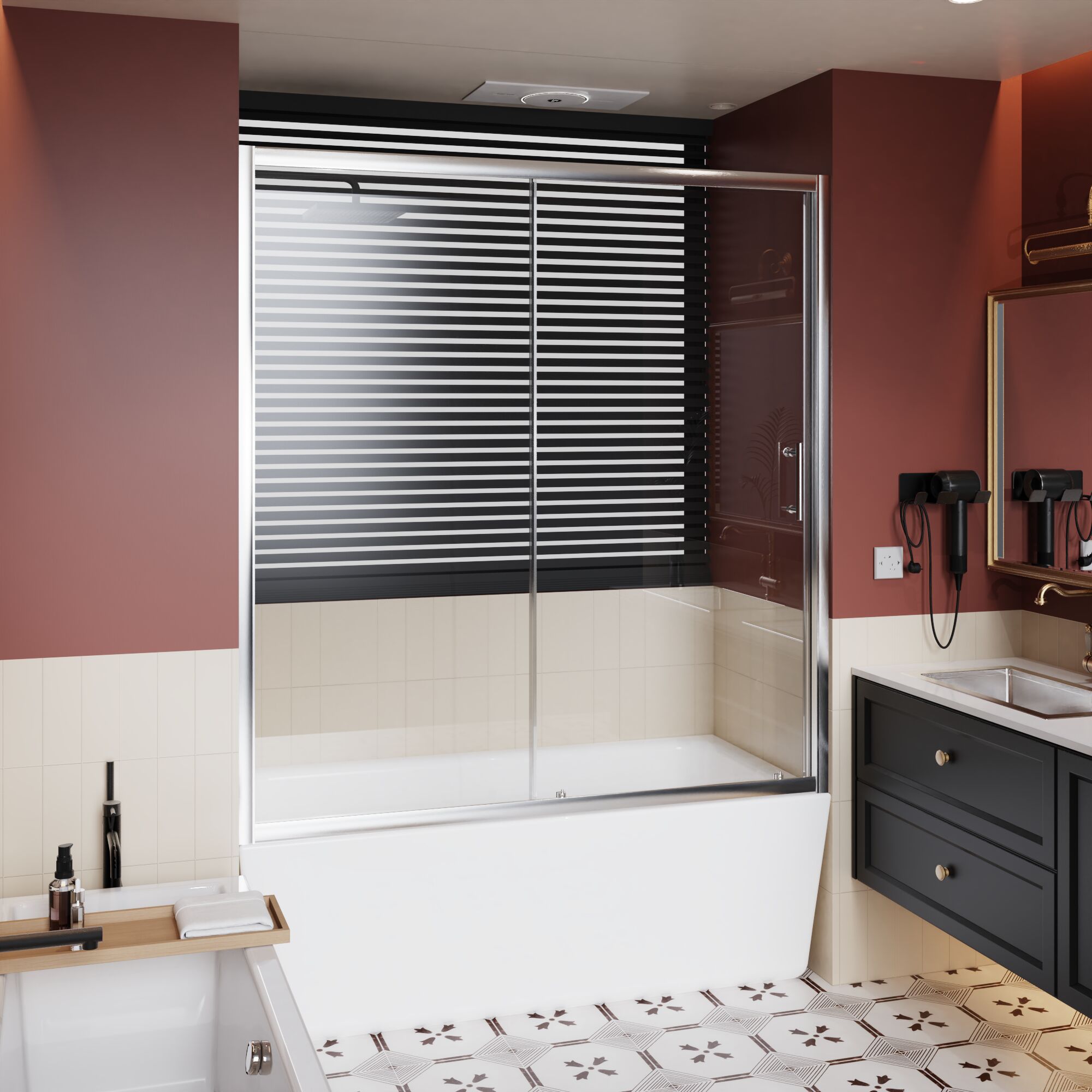 Tatayosi 60x62 Inch Chrome Single Sliding Shower Door with 1/5 Inch Tempered Glass and Silent Slide System