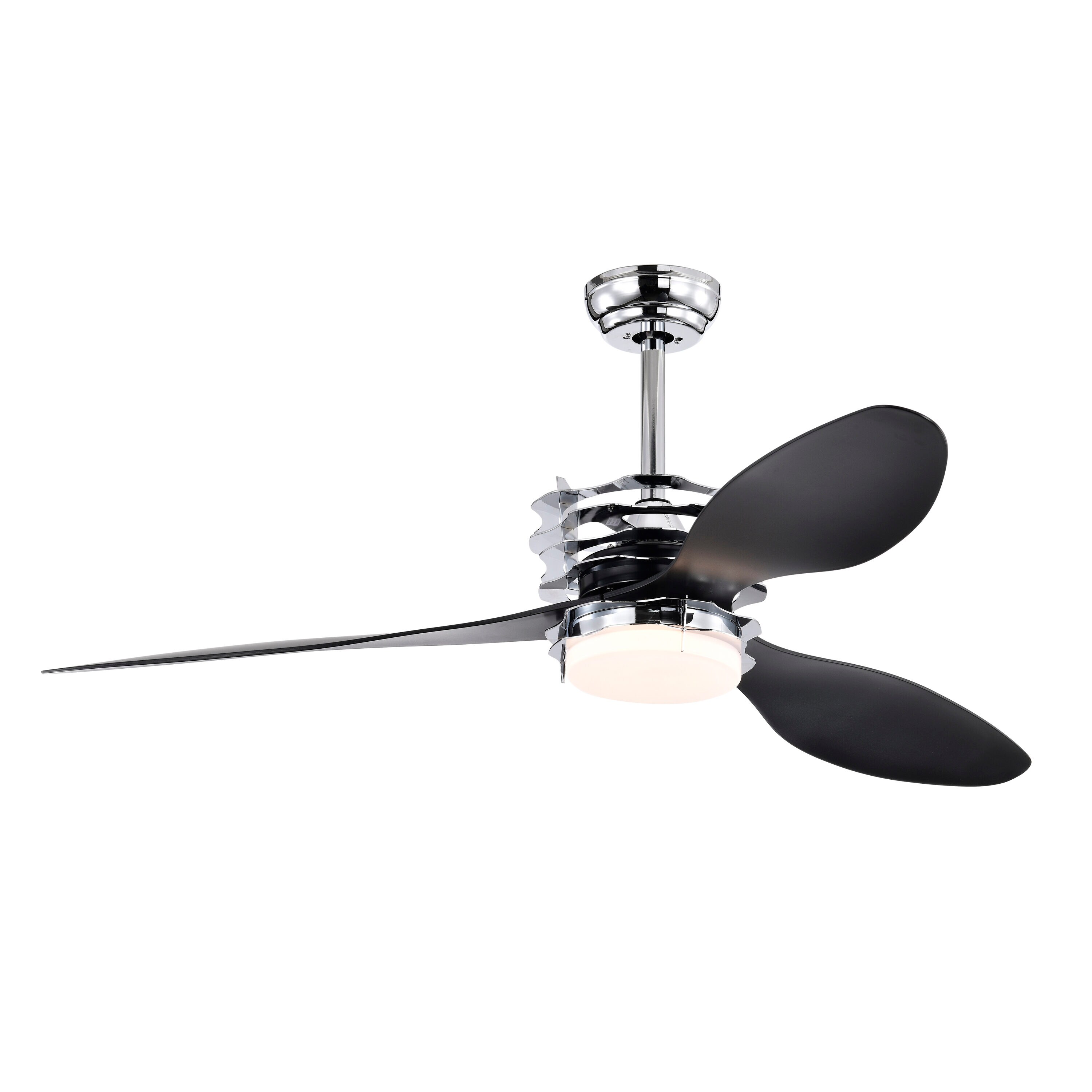 Flynama L-79922 Ceiling Fan 52-Inches Chrome with ABS Blades Integrated LED Fixture Indoor Downrod mount Standard Ceiling Fan With Light and Remote ( 3 -Blade)