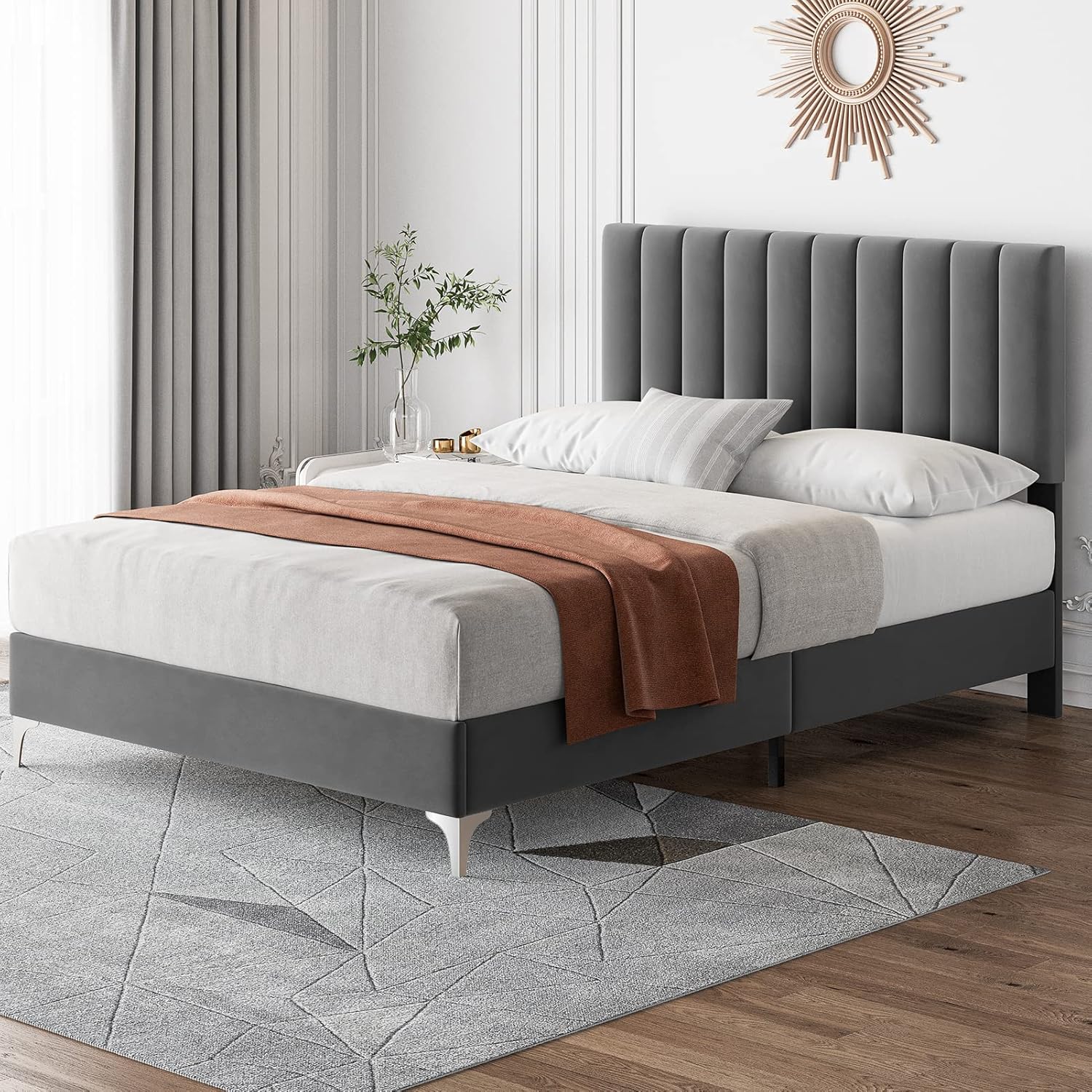 Garvee Full Size Fabric Upholstered Headboard Bed Frame Adjustable ...