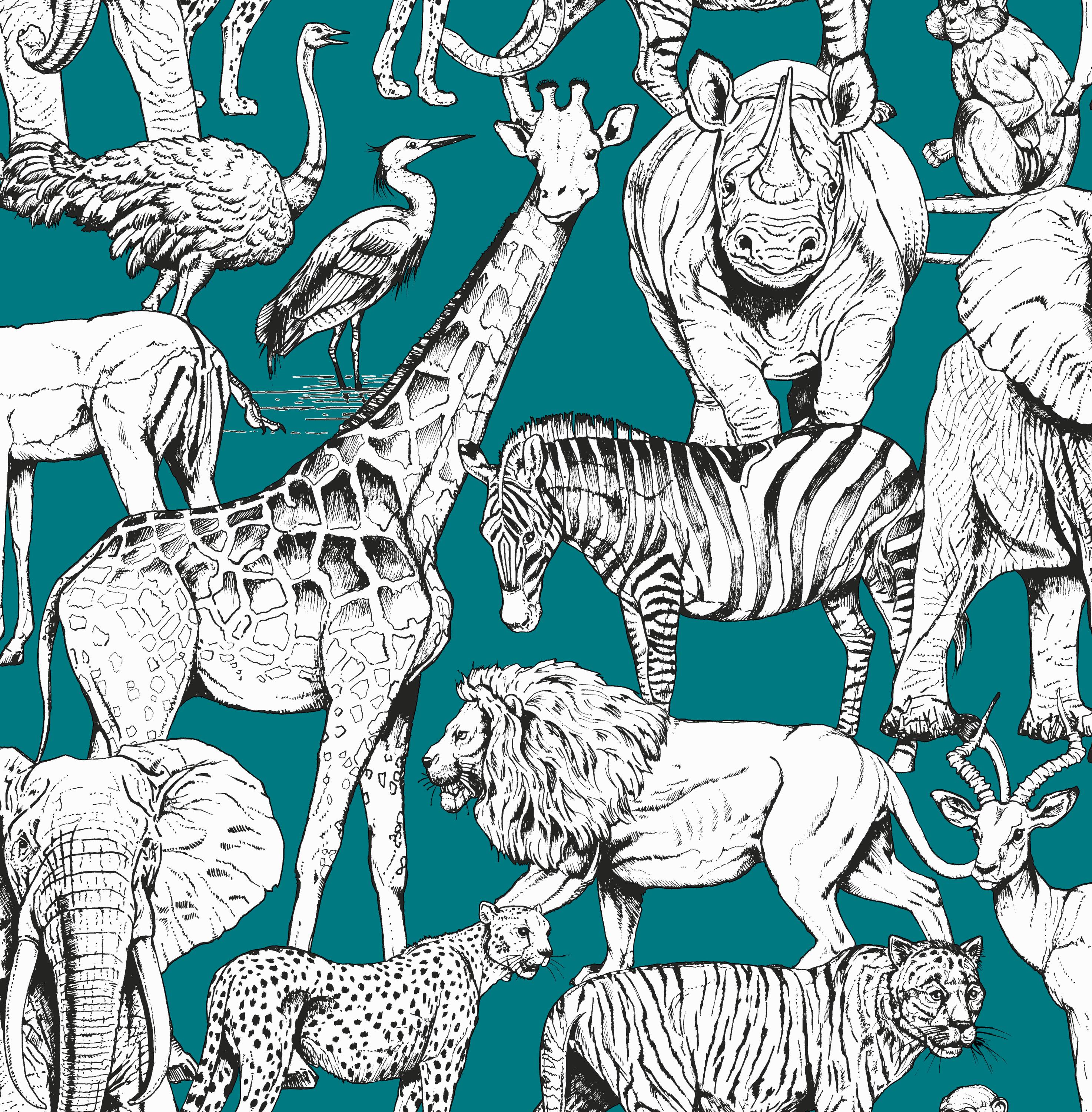 Superfresco Easy 107692 Kids at home 56-Sq. Feet Teal Paper Animals Unpasted Wallpaper