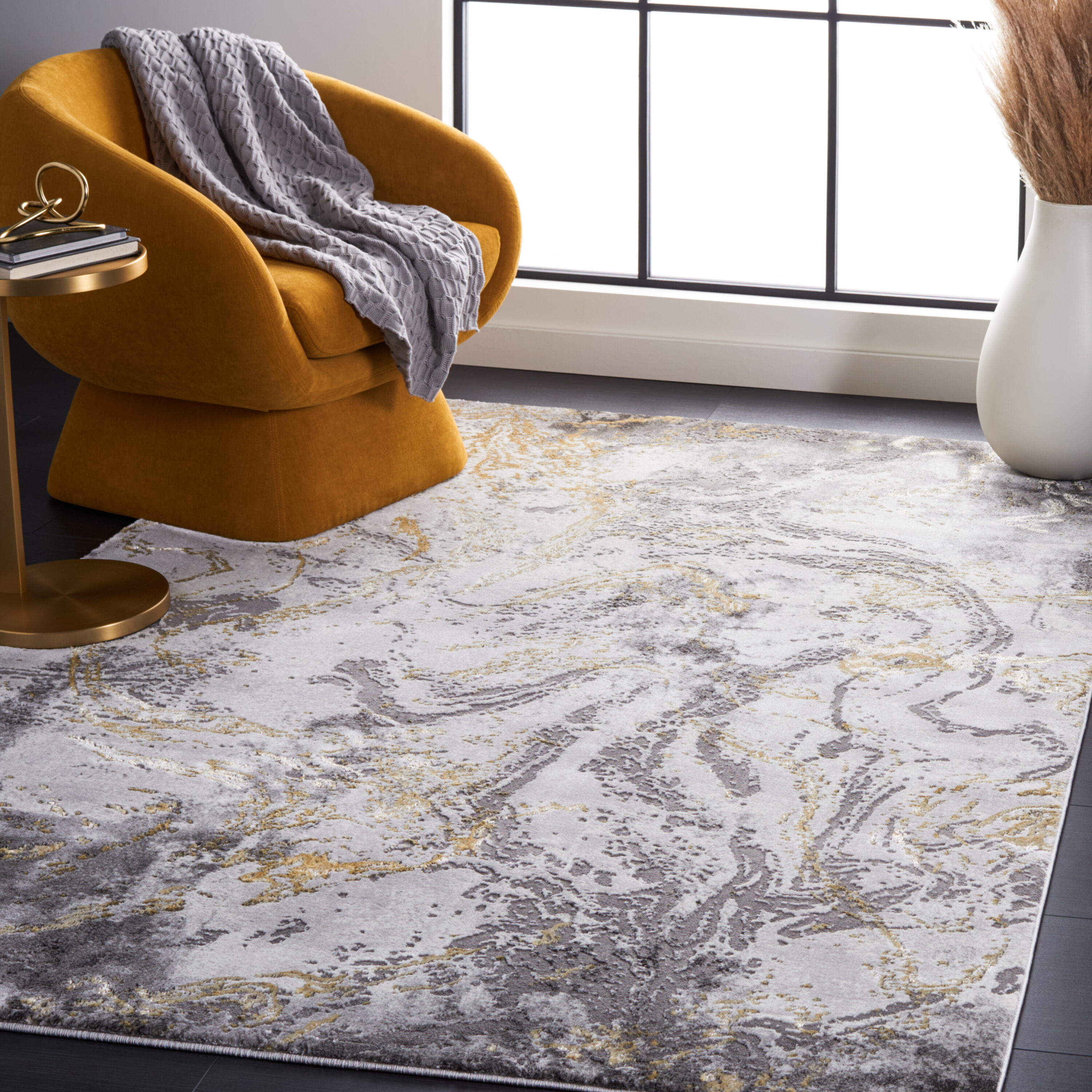 Craft 5 x 8 (ft) Loomed Polyester/Polypropylene Grey/Gold Rectangular Indoor Abstract Mid-Century Modern Spot Clean Only Area rug