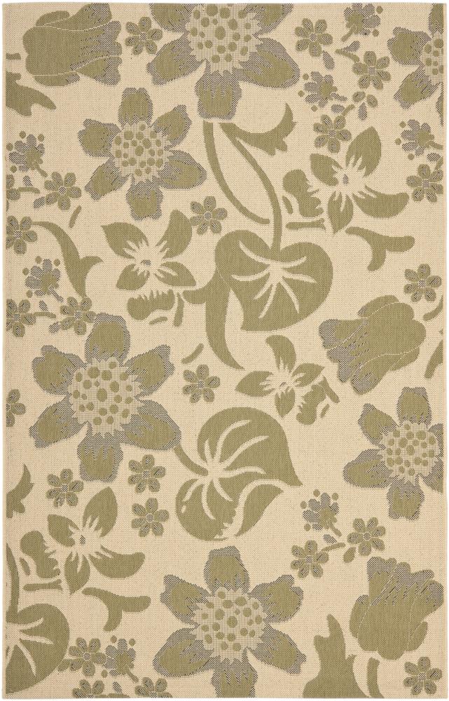 Safavieh CY7014-14A5-6 Courtyard 7 x 10 (ft) Loomed Polypropylene Cream/Green Rectangular Indoor/Outdoor Floral/Botanical Coastal Area rug