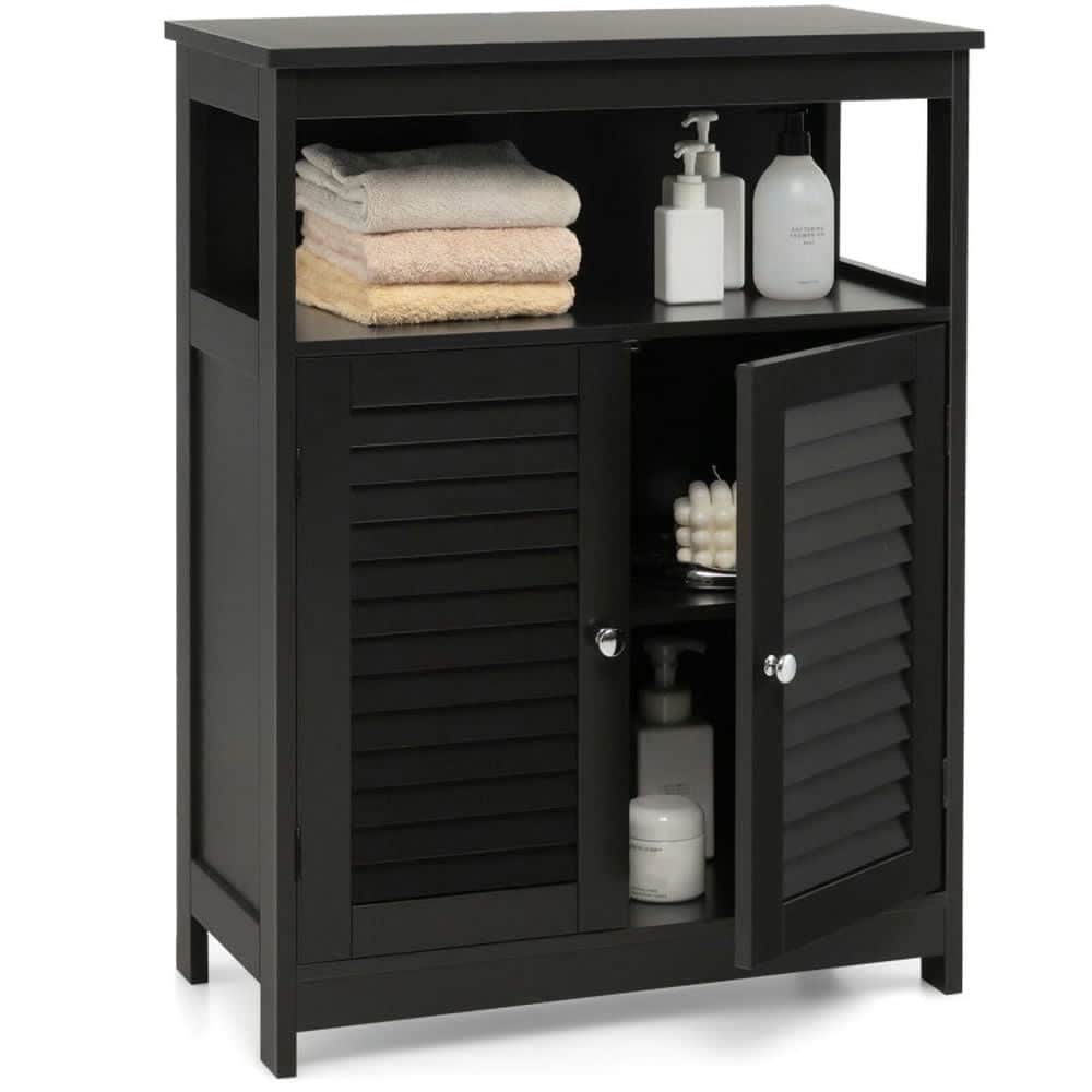 Choco Moon Wood Freestanding Bathroom Storage Cabinet with Double Shutter Door Black Bathroom Cabinets for Entryway Storage Home Office Furniture